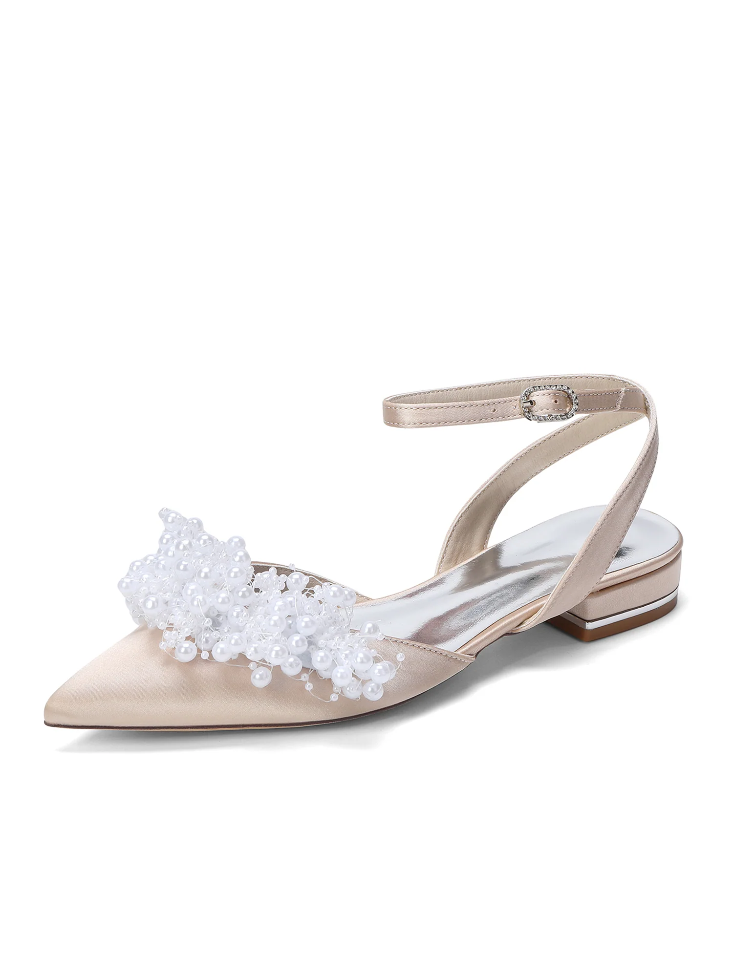Satin Low Block Heels with Pearl Cluster - Image 3