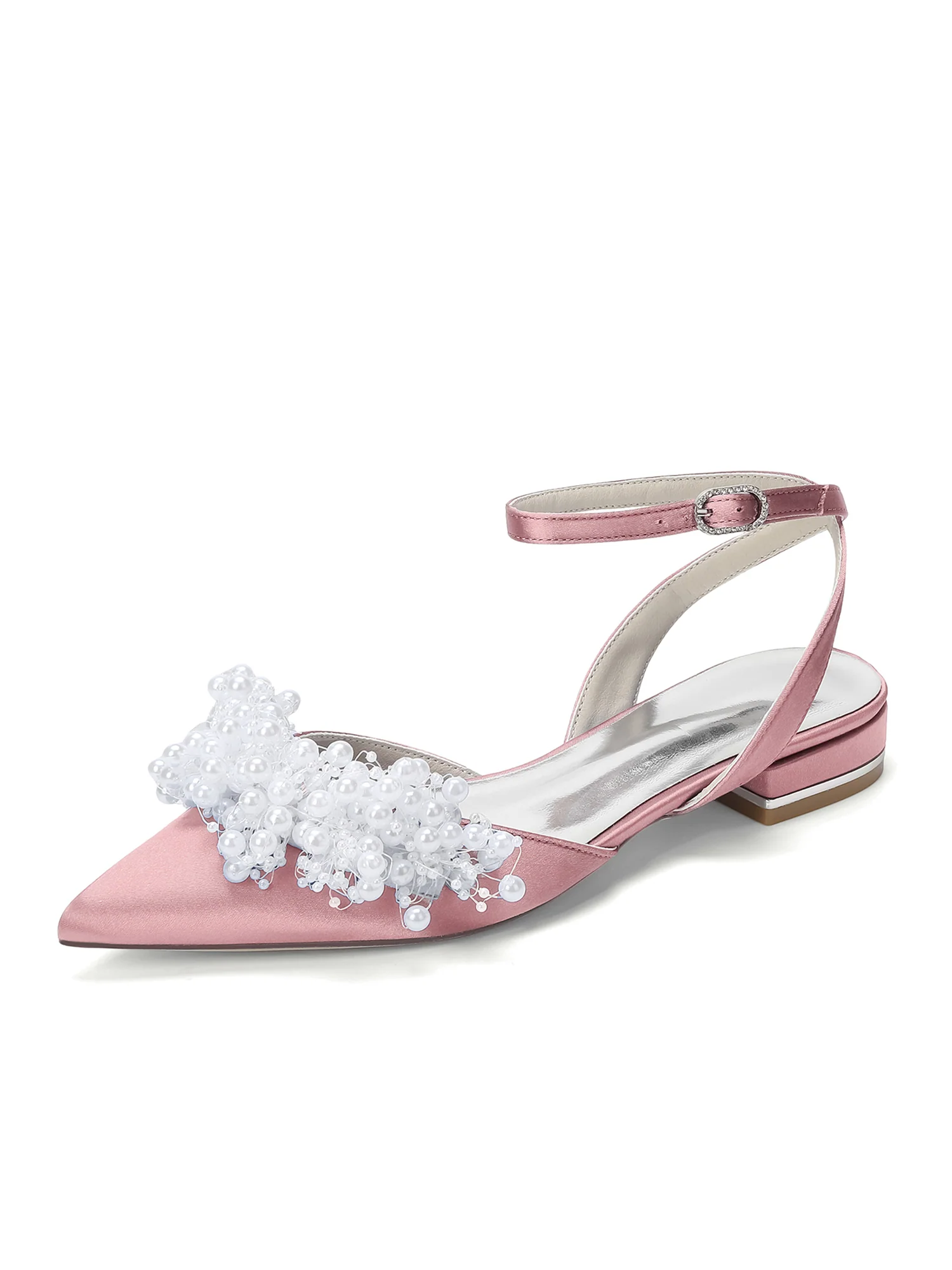 Satin Low Block Heels with Pearl Cluster - Image 6