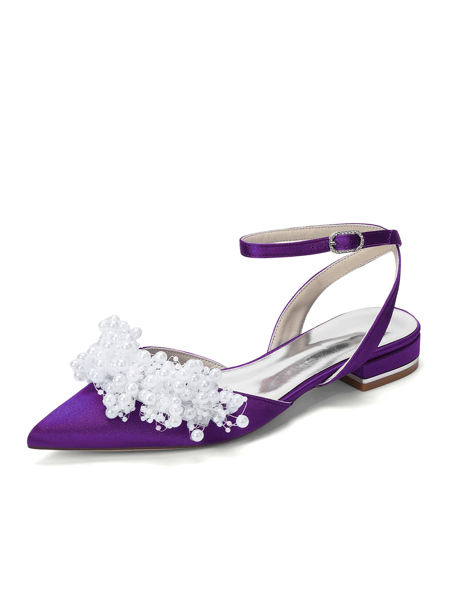 Satin Low Block Heels with Pearl Cluster - Image 8