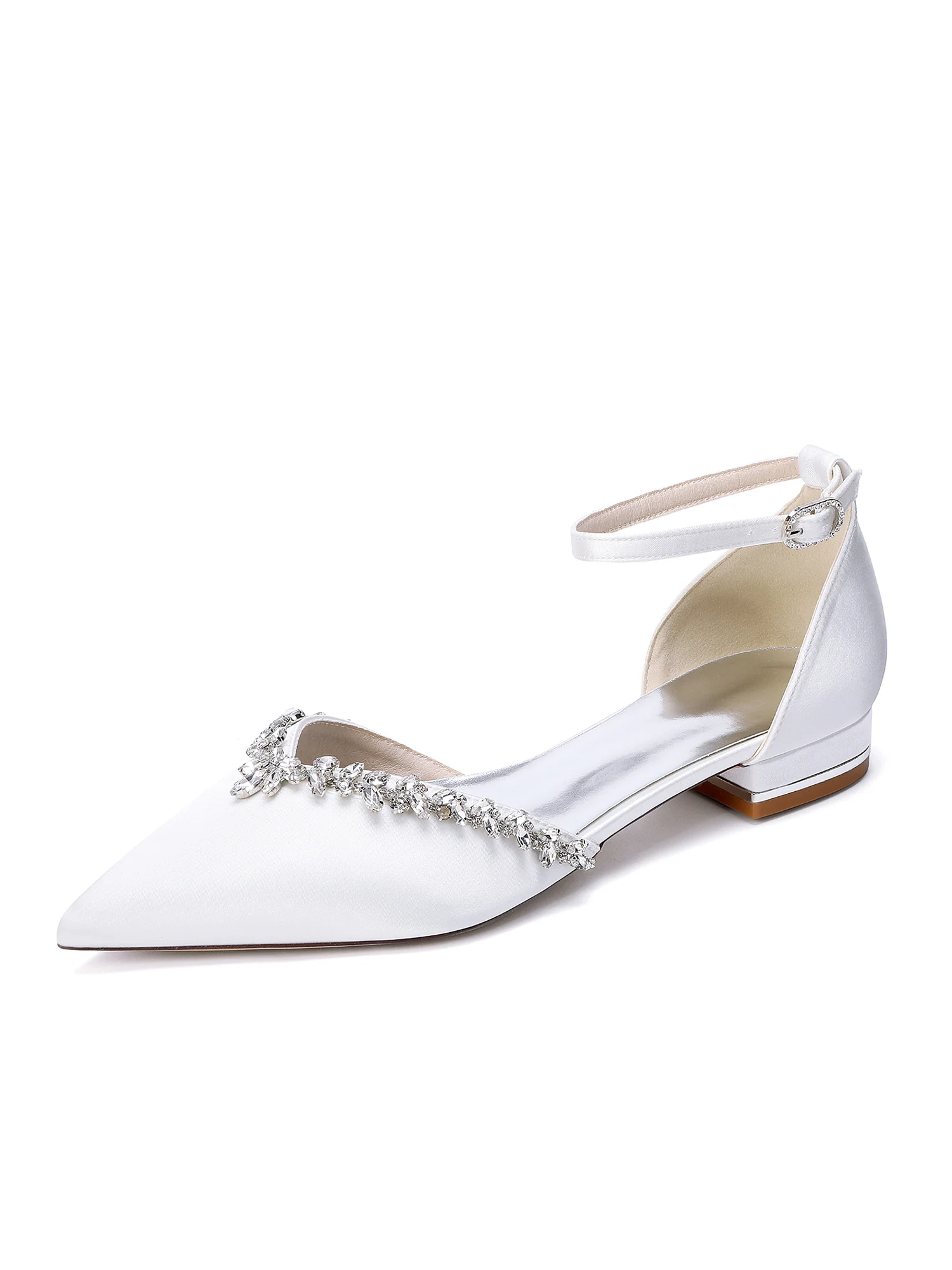 Satin Pointed Toe Low Block Heels with Crystal - Image 15