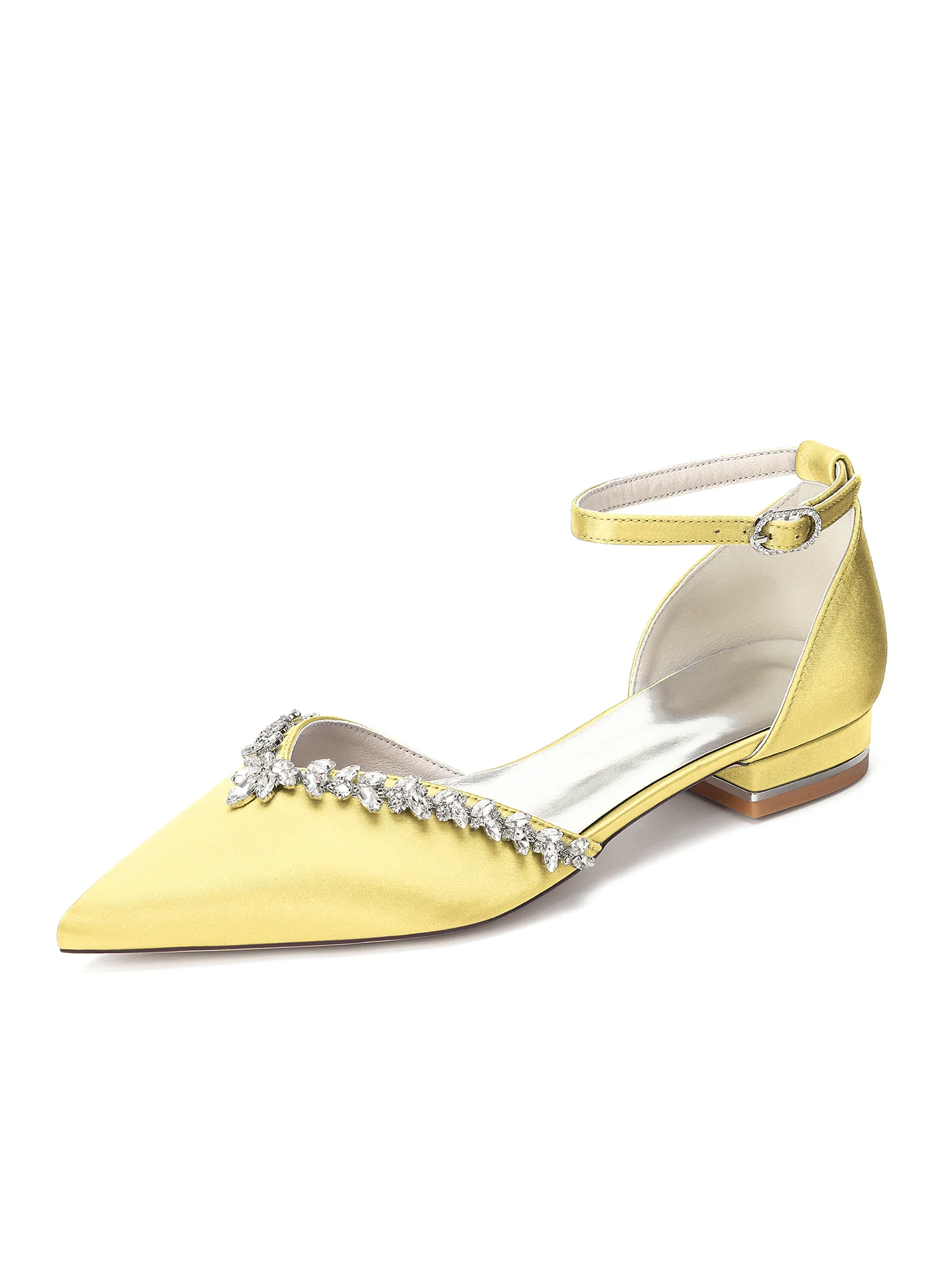 Satin Pointed Toe Low Block Heels with Crystal - Image 4