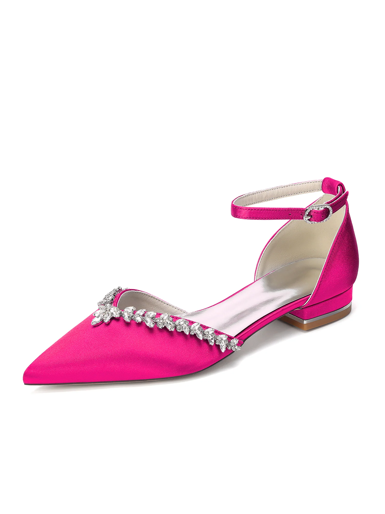 Satin Pointed Toe Low Block Heels with Crystal - Image 7