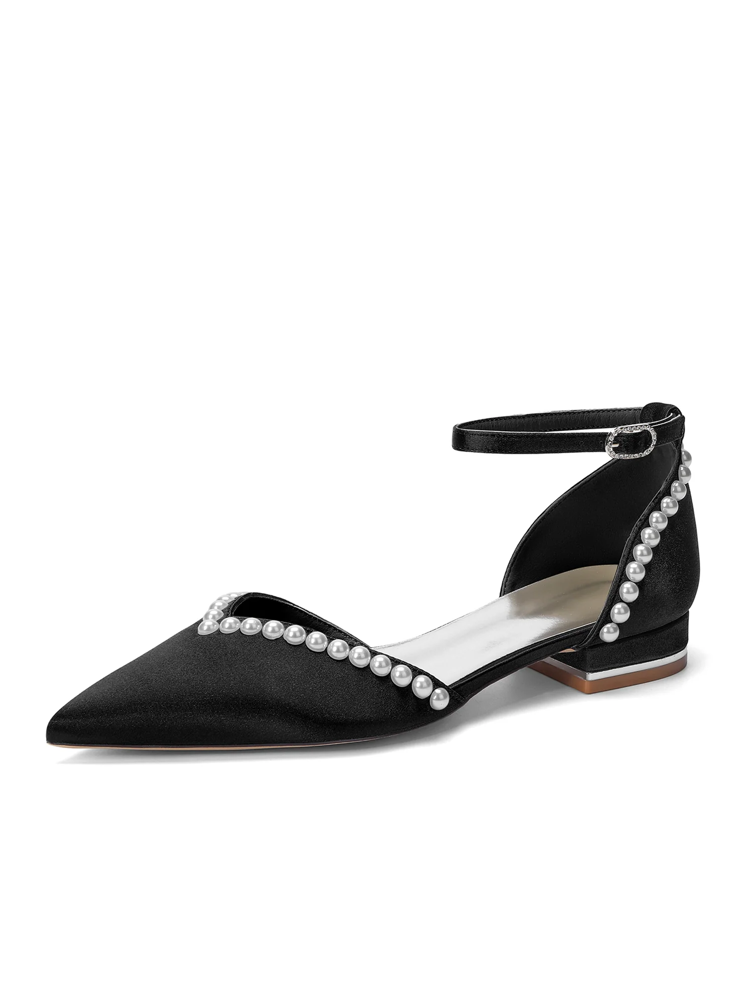 Pointed Toe Pearl Trim D'Orsay Flats