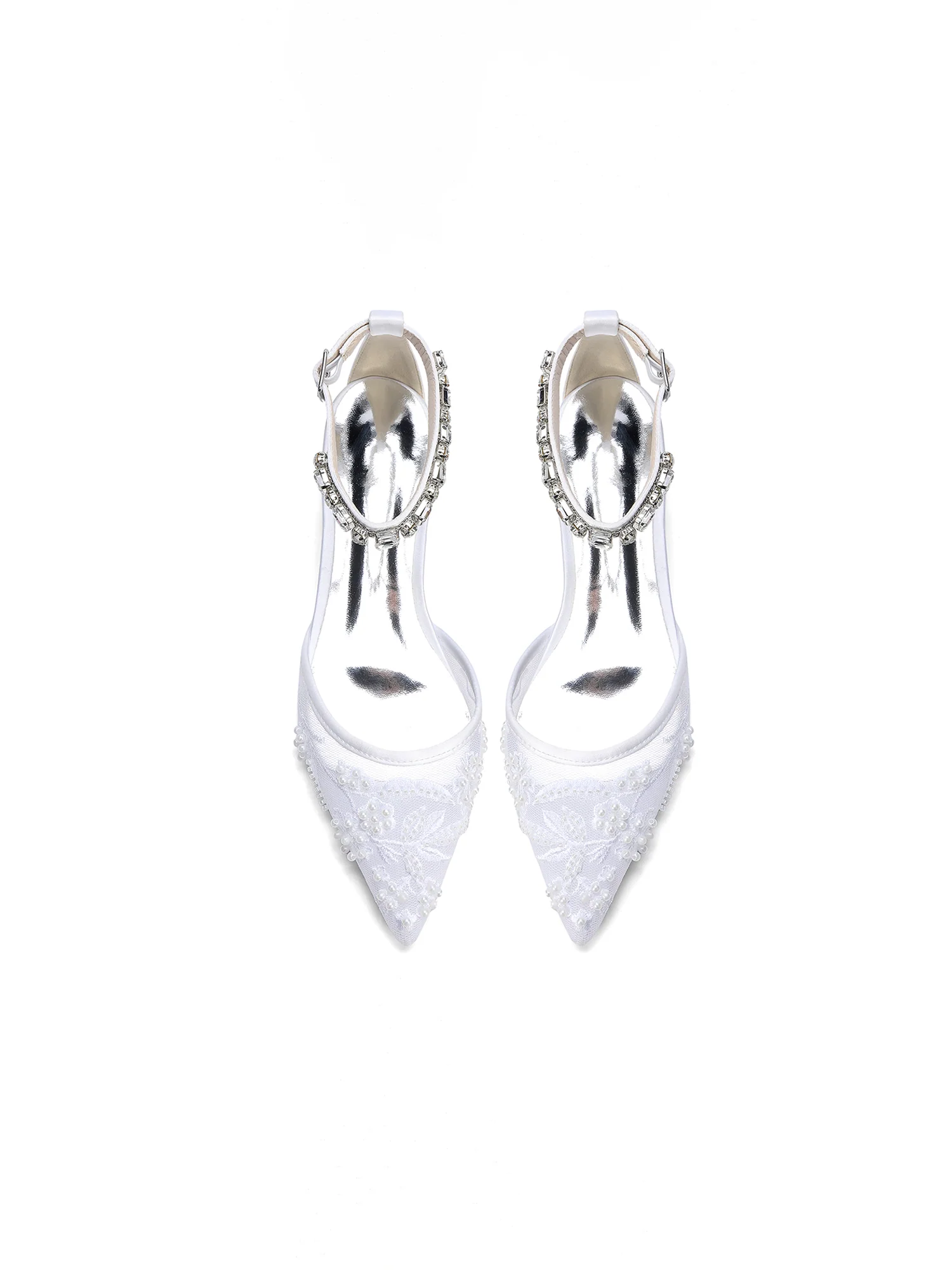Mesh Flats with Rhinestone Ankle Strap & Floral Beading - Image 8