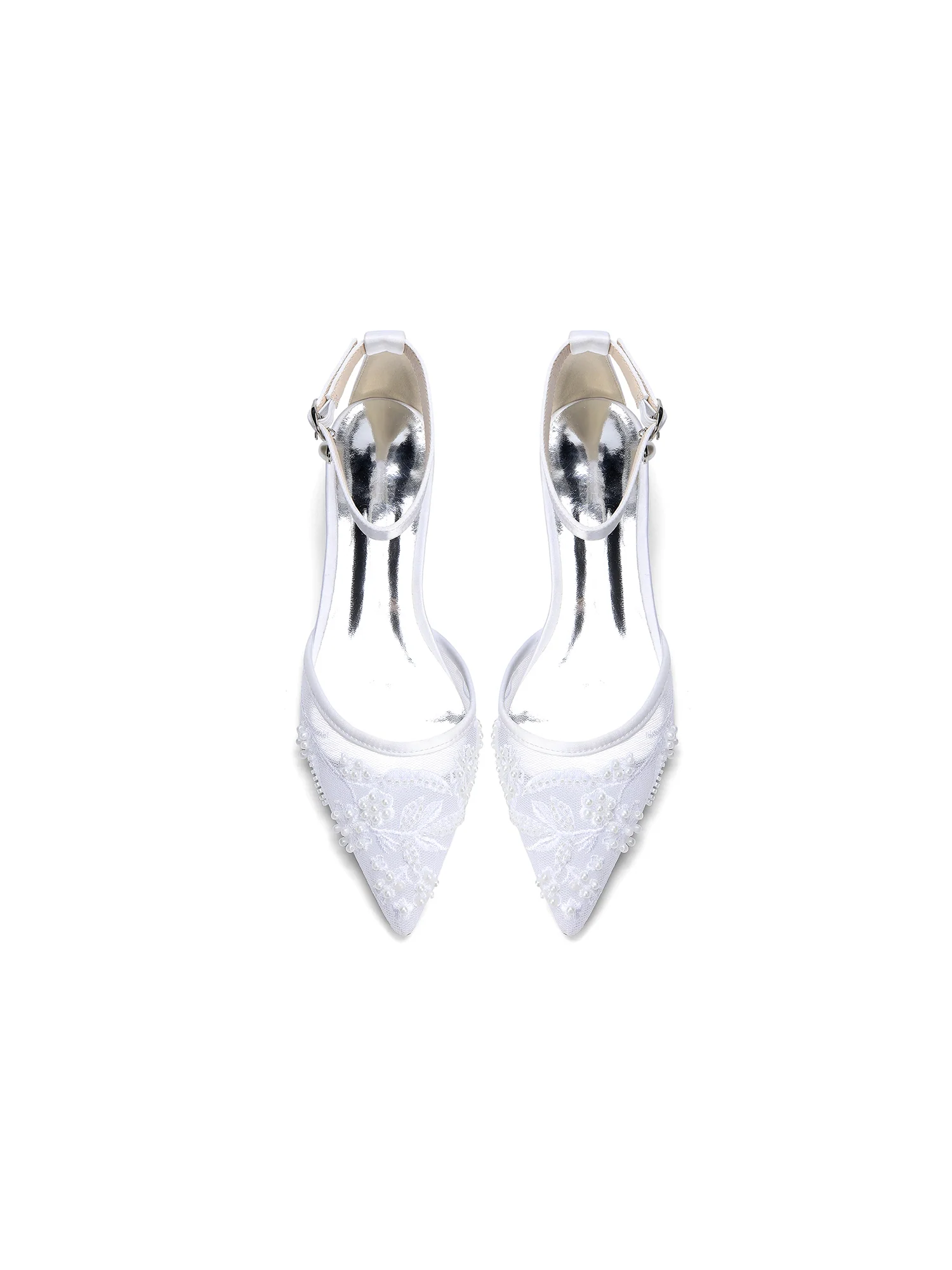 Pointed Toe Mesh Flats with Pearl Charm Ankle Strap - Image 9