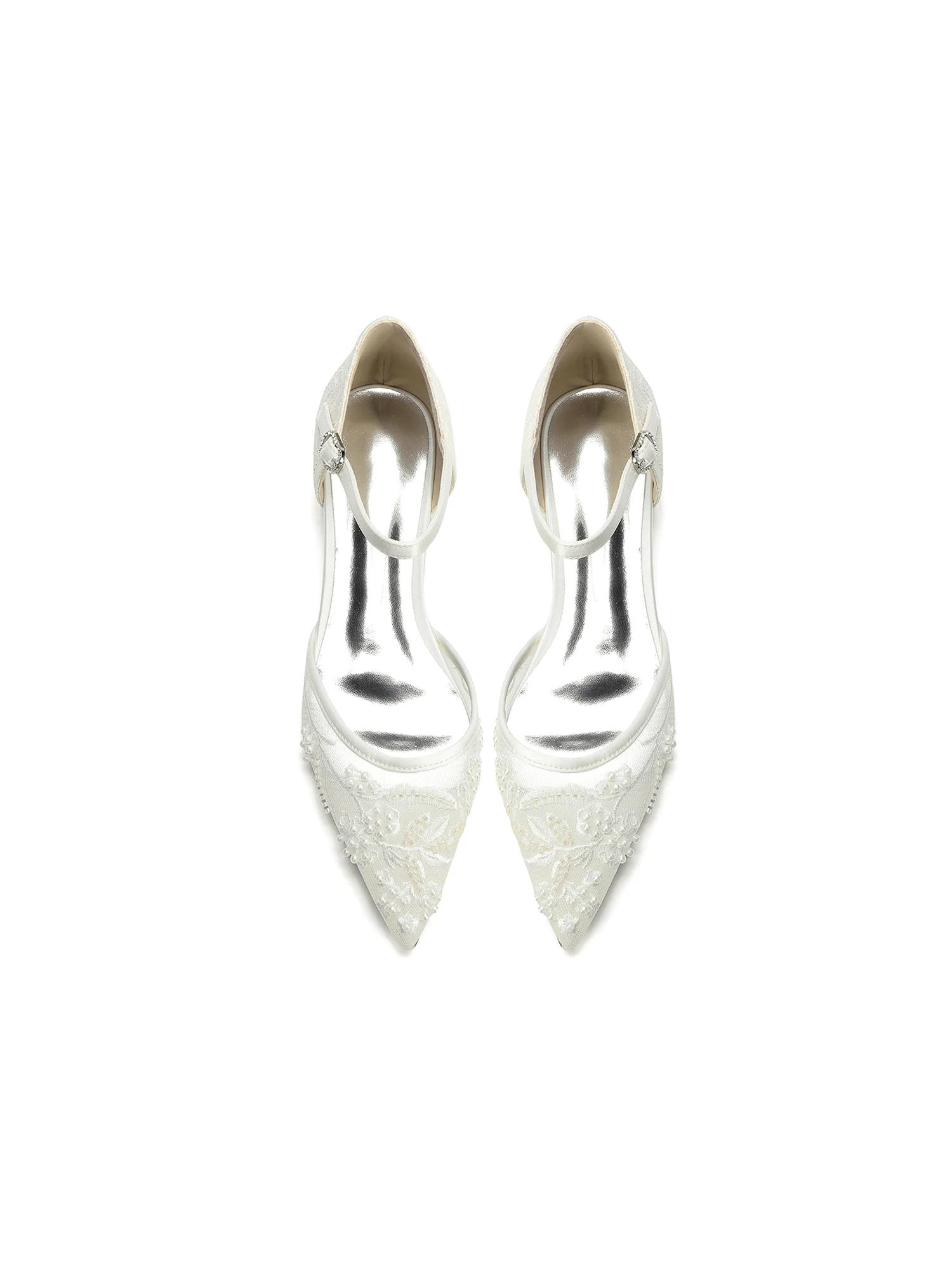 Pointed Toe Pearl Lace D'Orsay Flats - Image 6