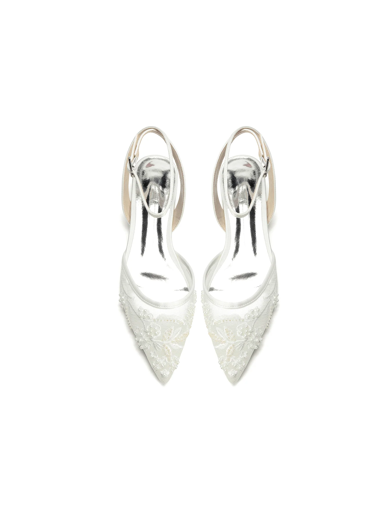 Pointed Toe Pearl Embroidery Ankle Strap Flats - Image 7