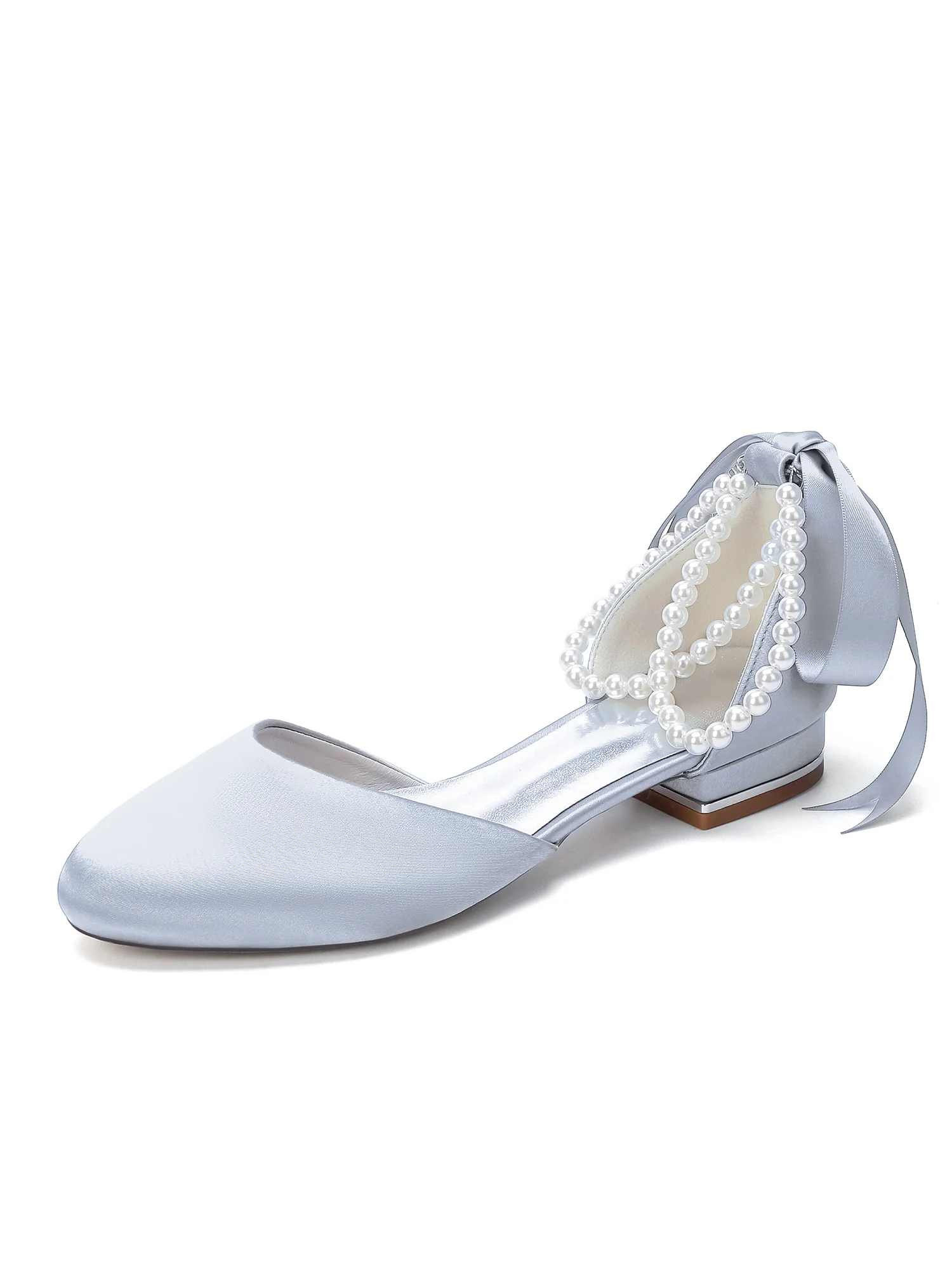 Double Pearl Ankle Strap Satin Low Block Heels - Image 12