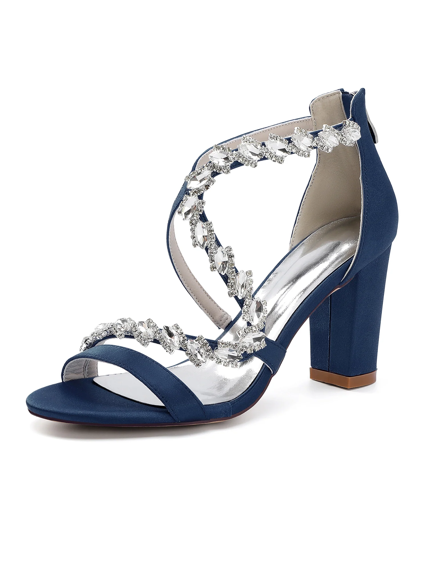 Rhinestone Encrusted S-Strap Block Heel Sandals - Image 5