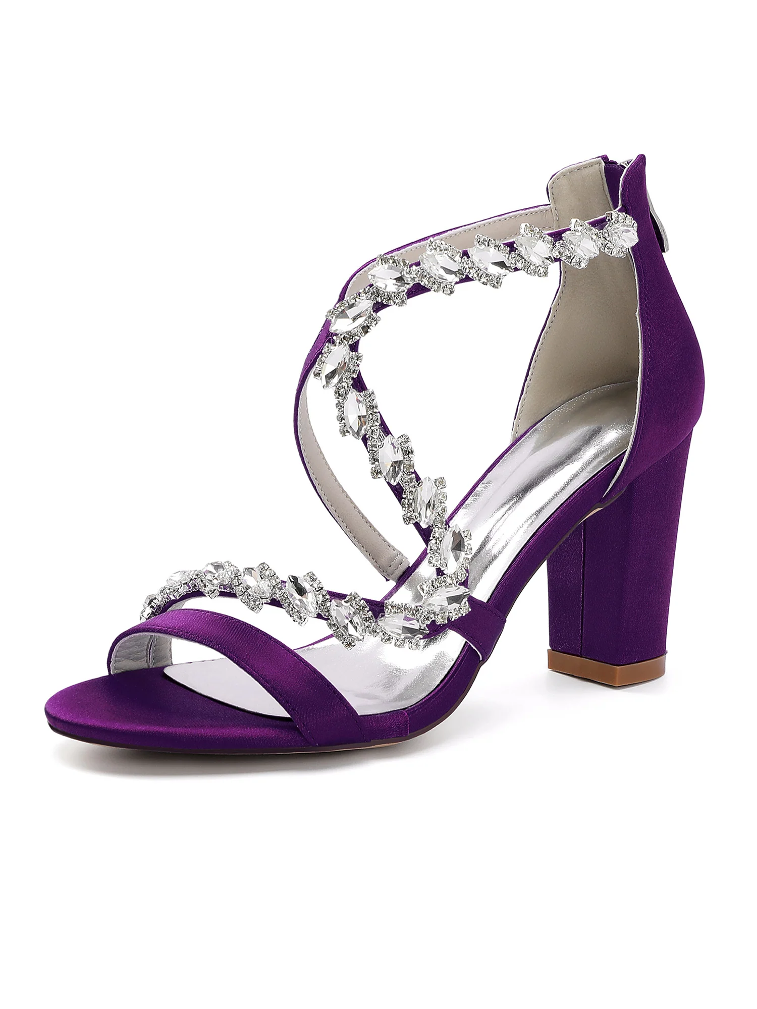 Rhinestone Encrusted S-Strap Block Heel Sandals - Image 8