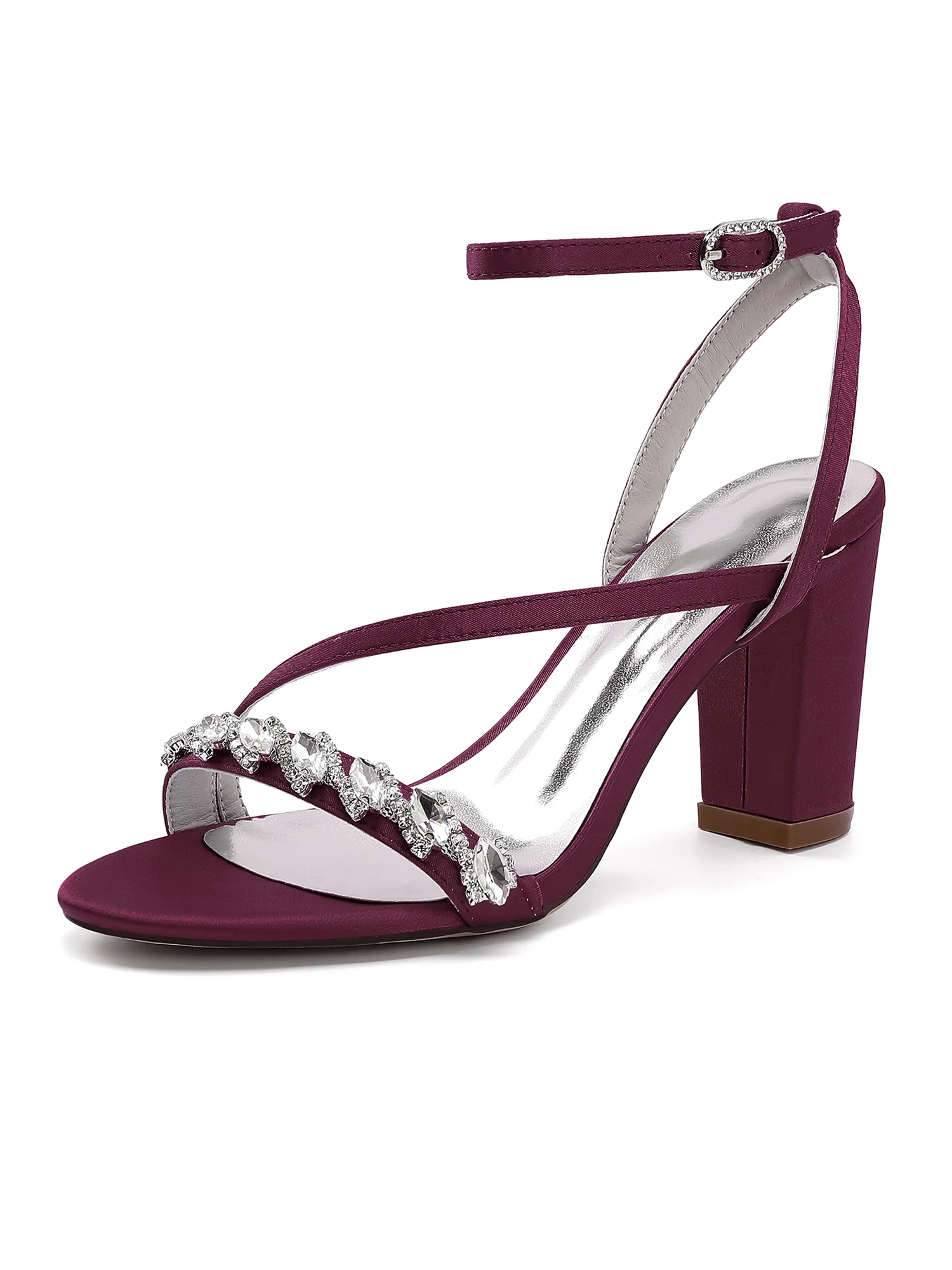 Rhinestone Asymmetric Strap Block Heel Sandals - Image 2