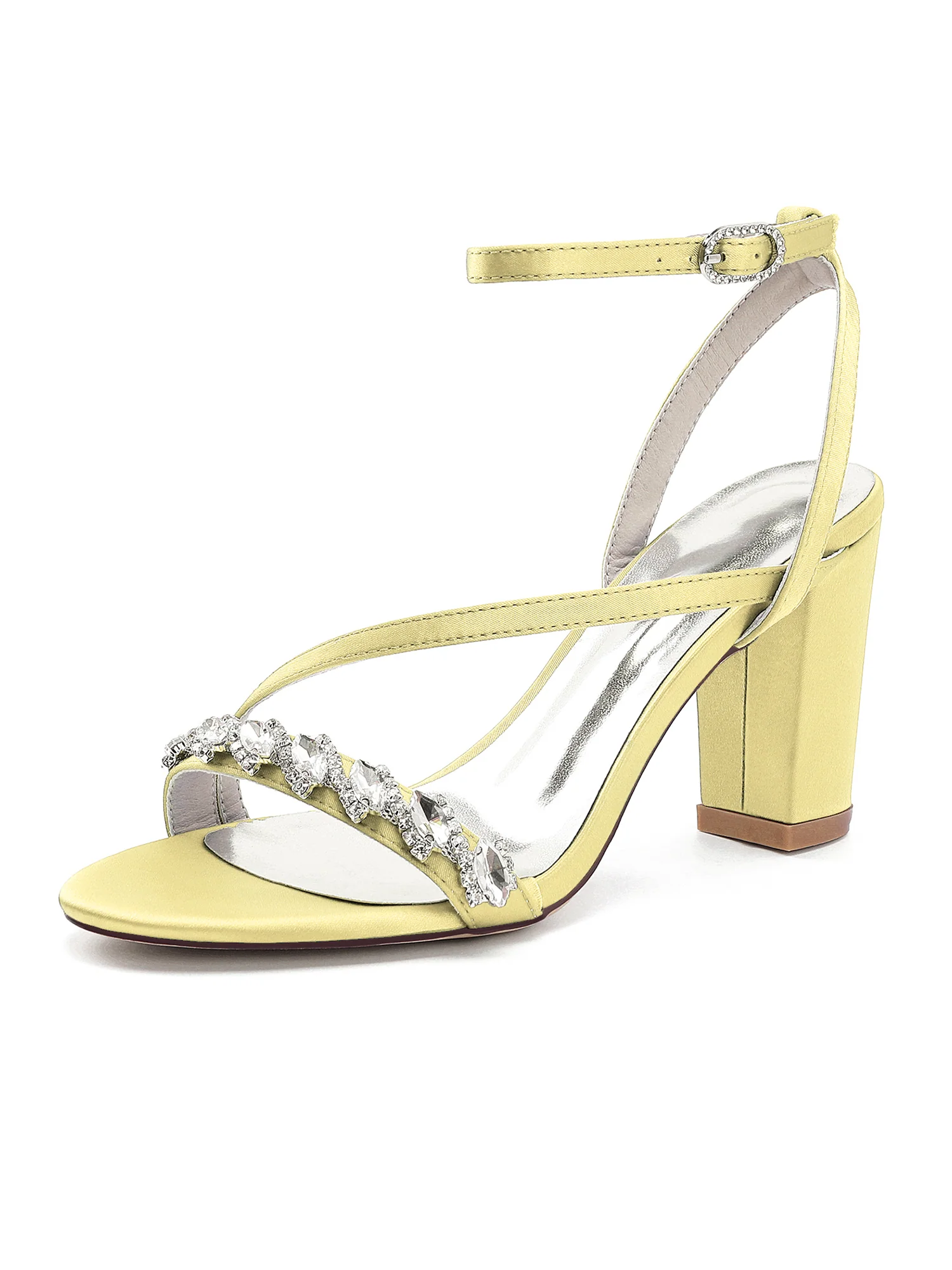 Rhinestone Asymmetric Strap Block Heel Sandals - Image 4