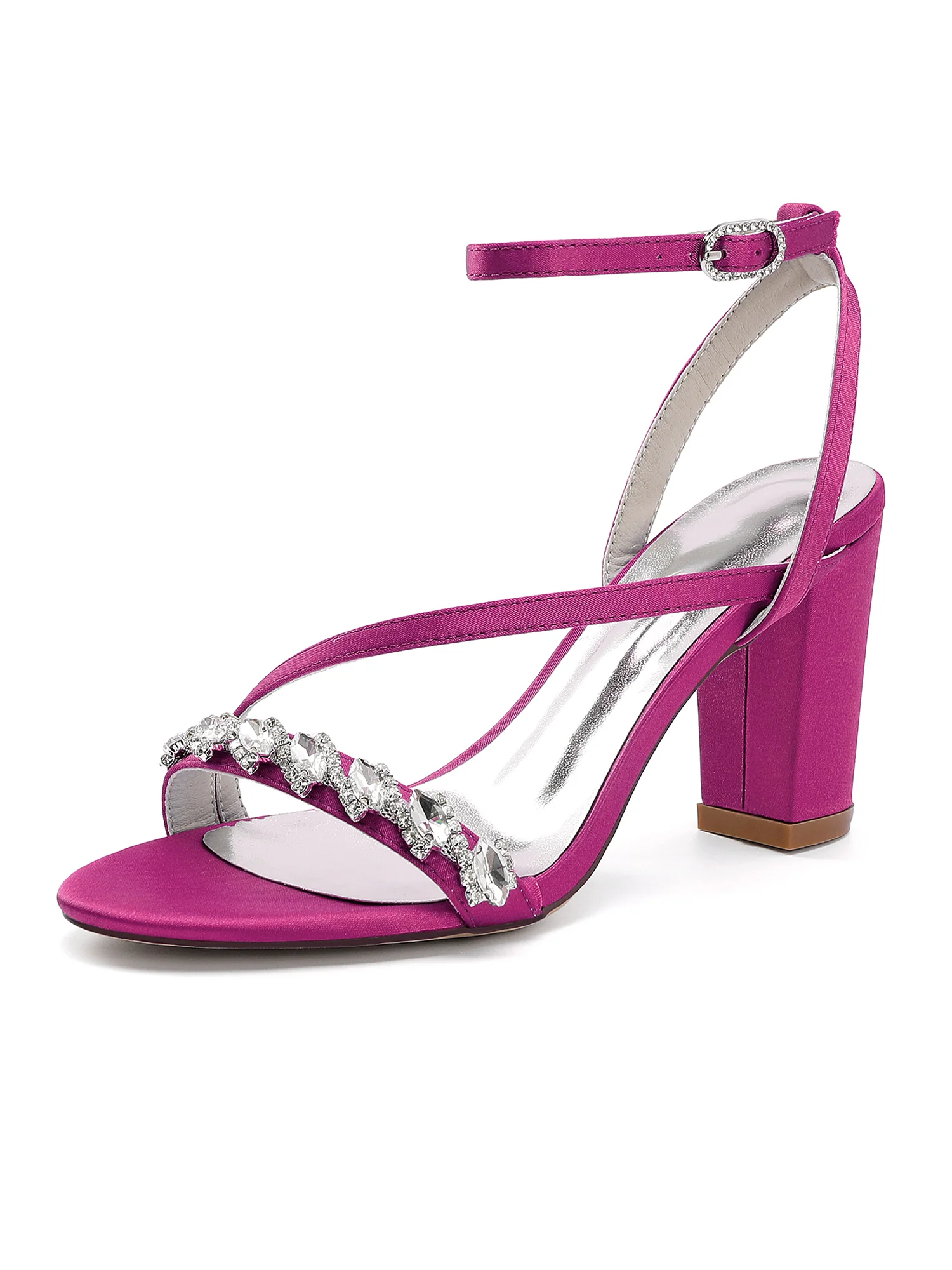 Rhinestone Asymmetric Strap Block Heel Sandals - Image 7