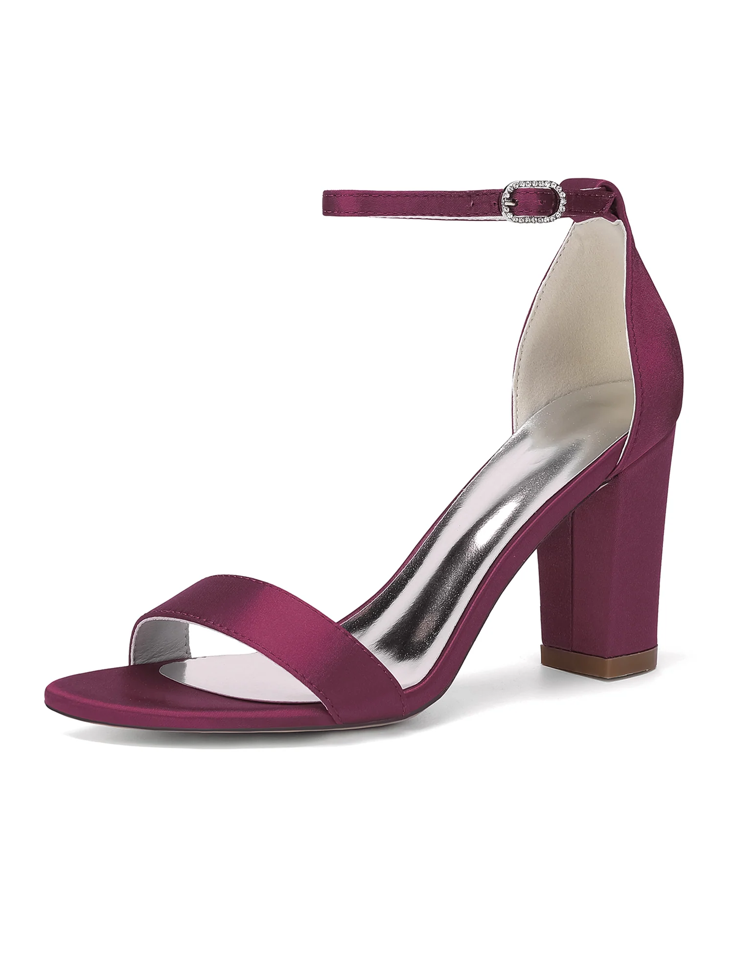 Classy Satin Block Heel Ankle Strap Sandals - Image 2