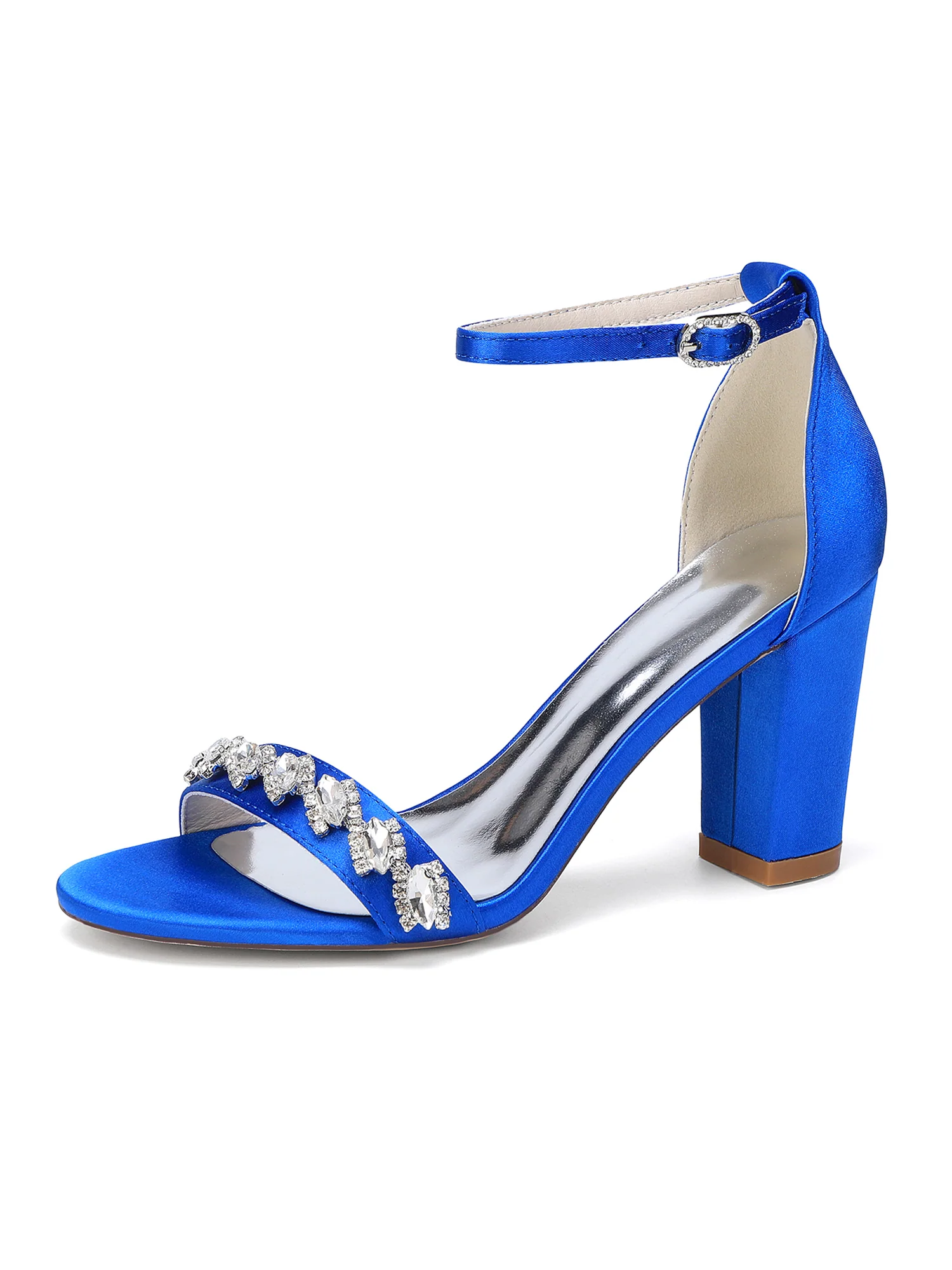 Glamorous Rhinestone Satin Block Heel Sandals - Image 11