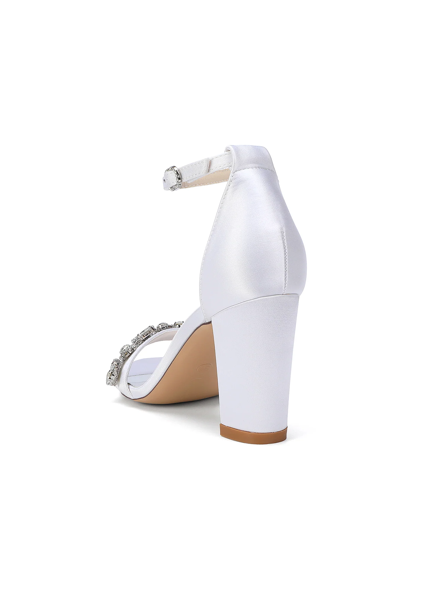 Glamorous Rhinestone Satin Block Heel Sandals - Image 15