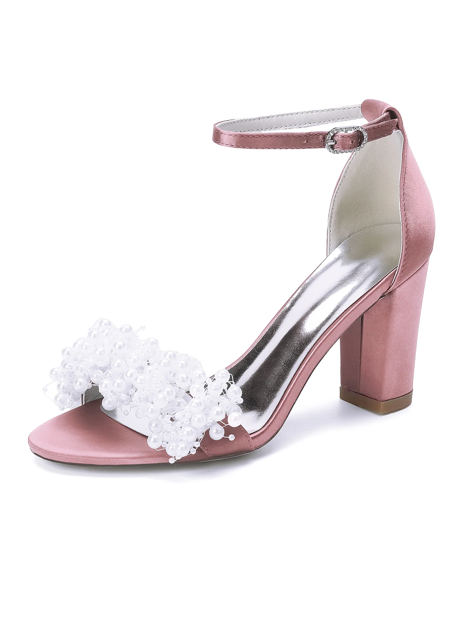 Pearl Cluster Satin Block Heel Sandals - Image 2
