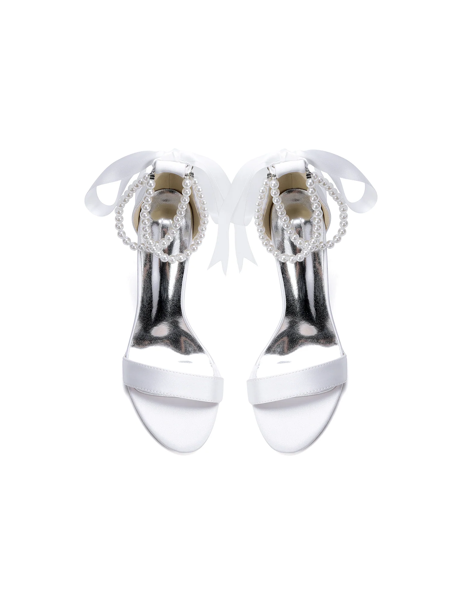 Double Pearl Ankle Strap Satin Block Heel Sandals - Image 15