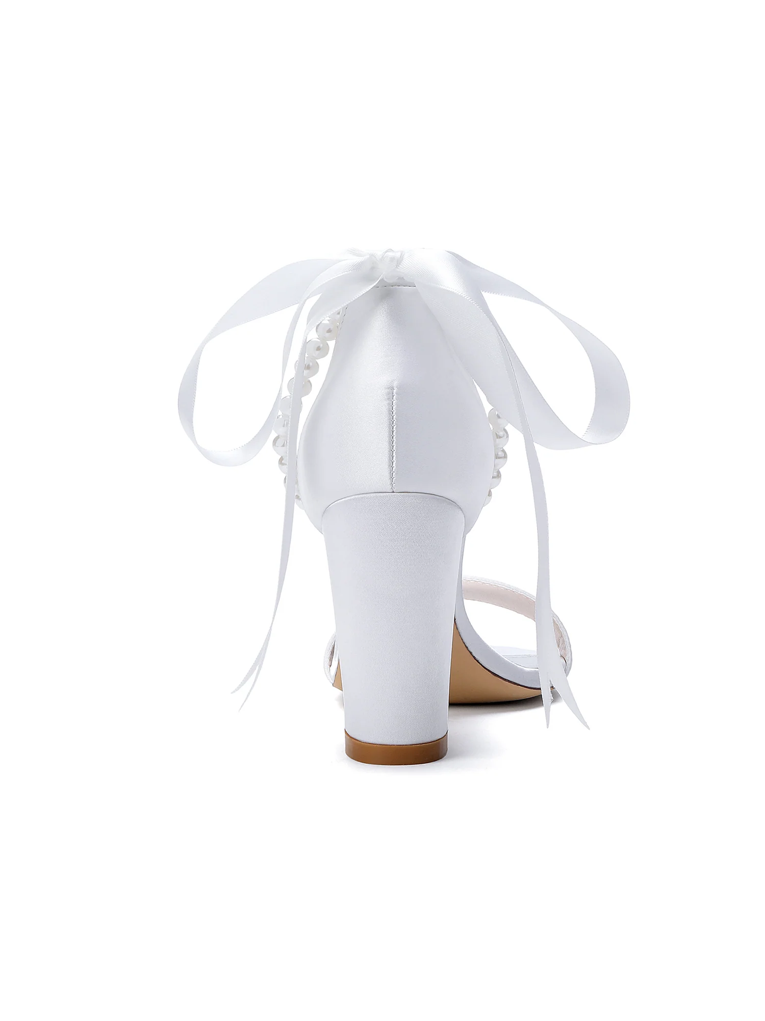 Double Pearl Ankle Strap Satin Block Heel Sandals - Image 16