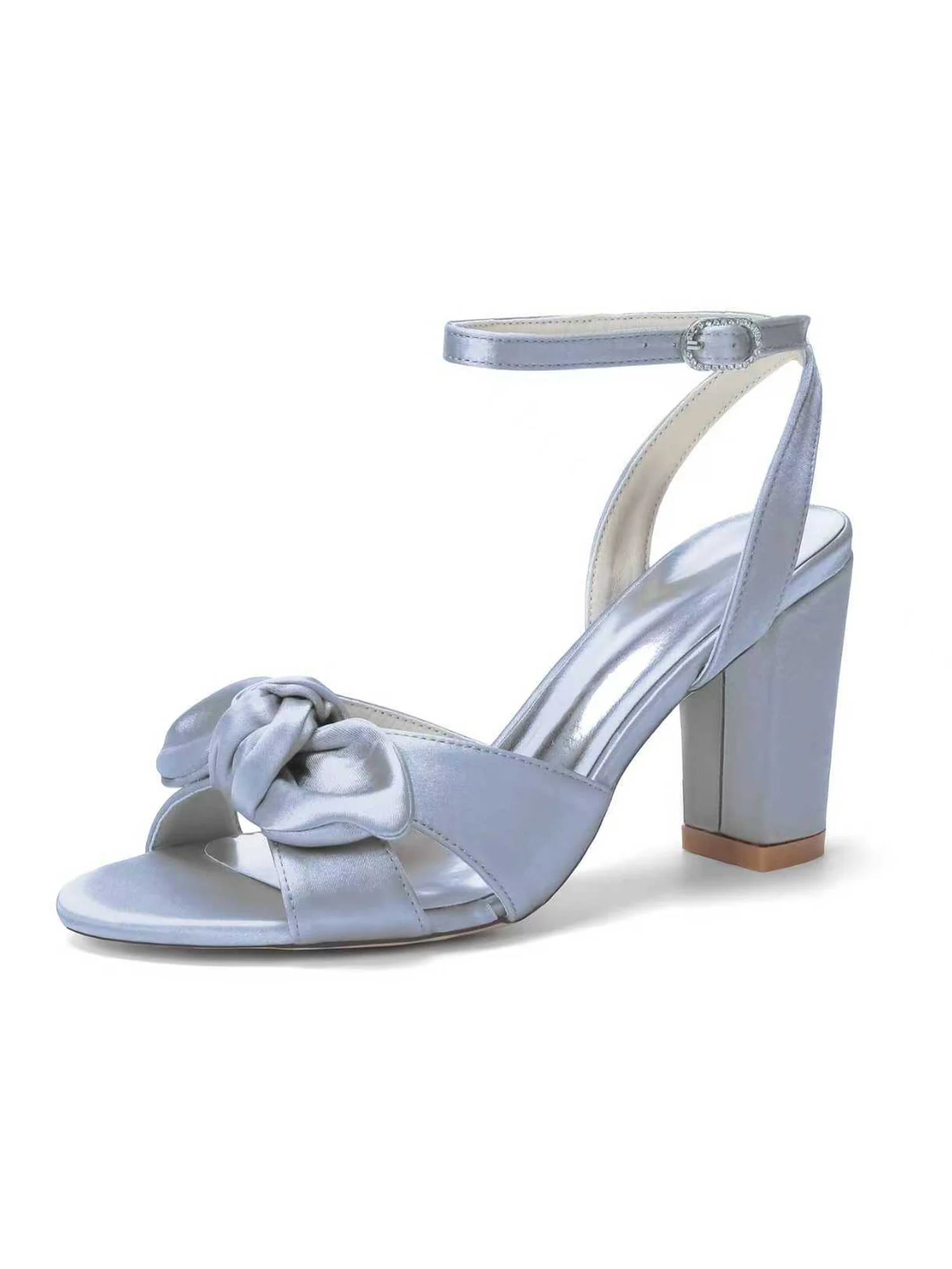 Elegant Knotted Bow Satin Block Heel Sandals - Image 16