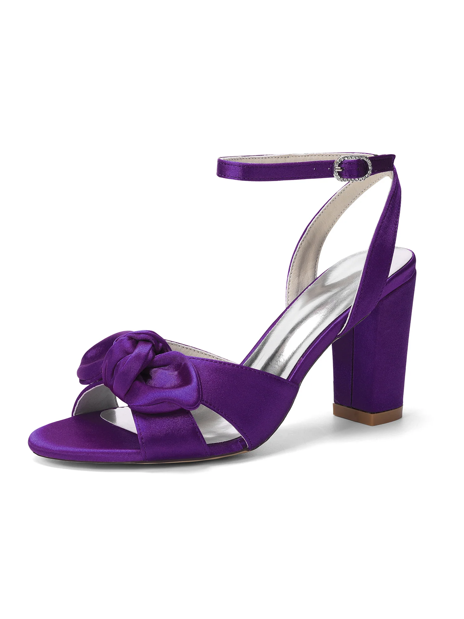 Elegant Knotted Bow Satin Block Heel Sandals - Image 8