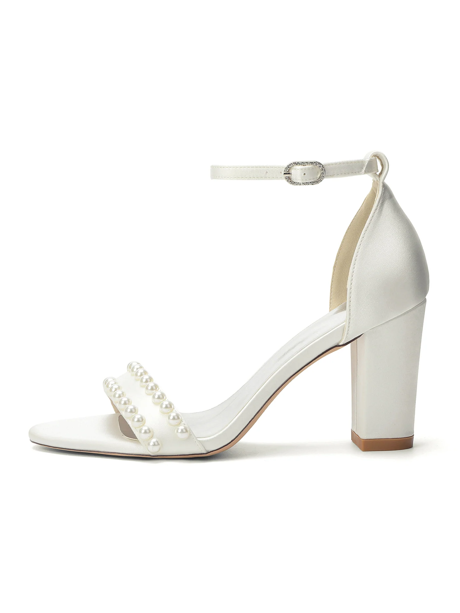 Double Pearl Strap Satin Block Heel Sandals - Image 10