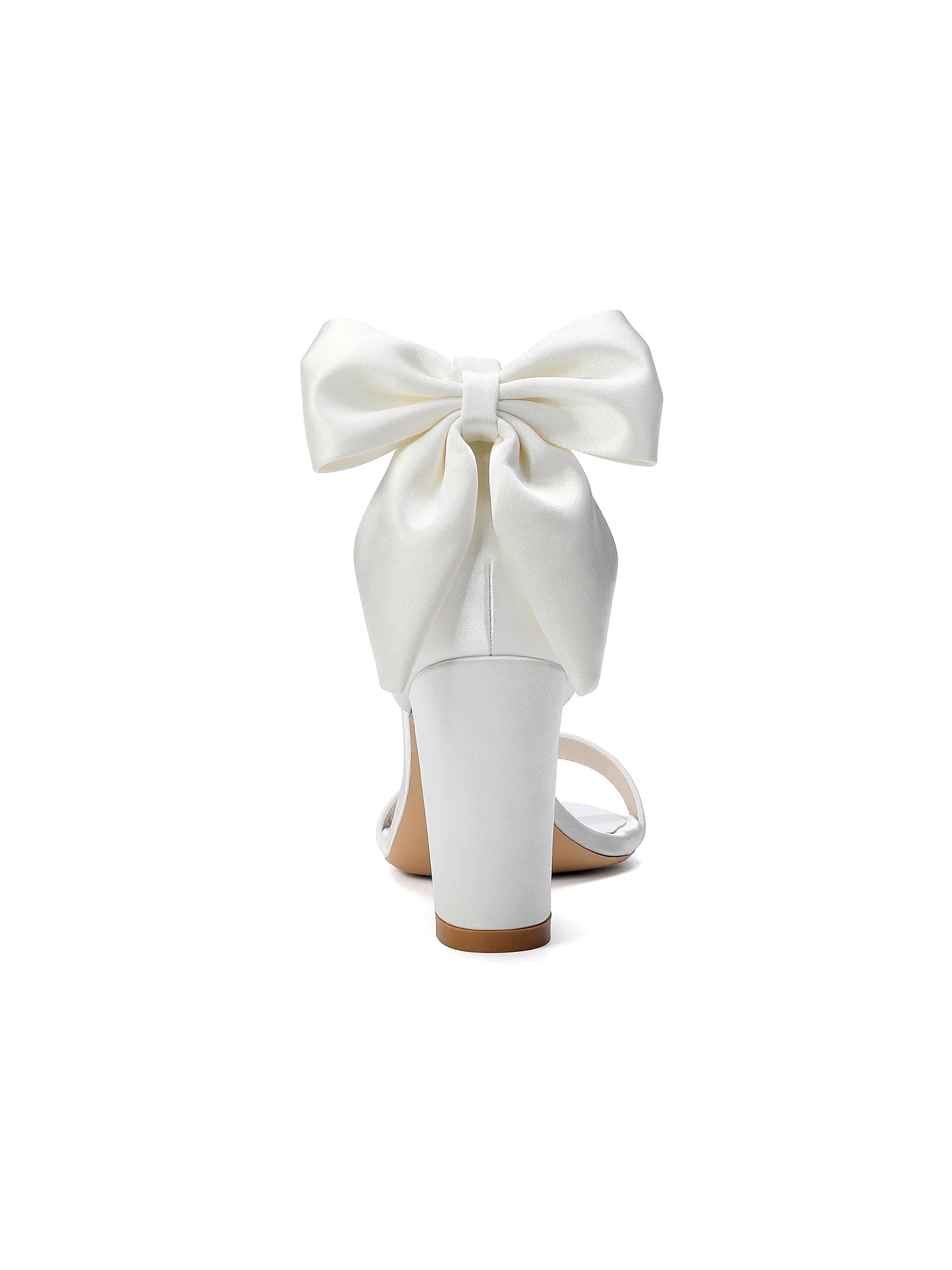 Pearl Ankle Strap Satin Block Heel Sandals with Bow - Image 7