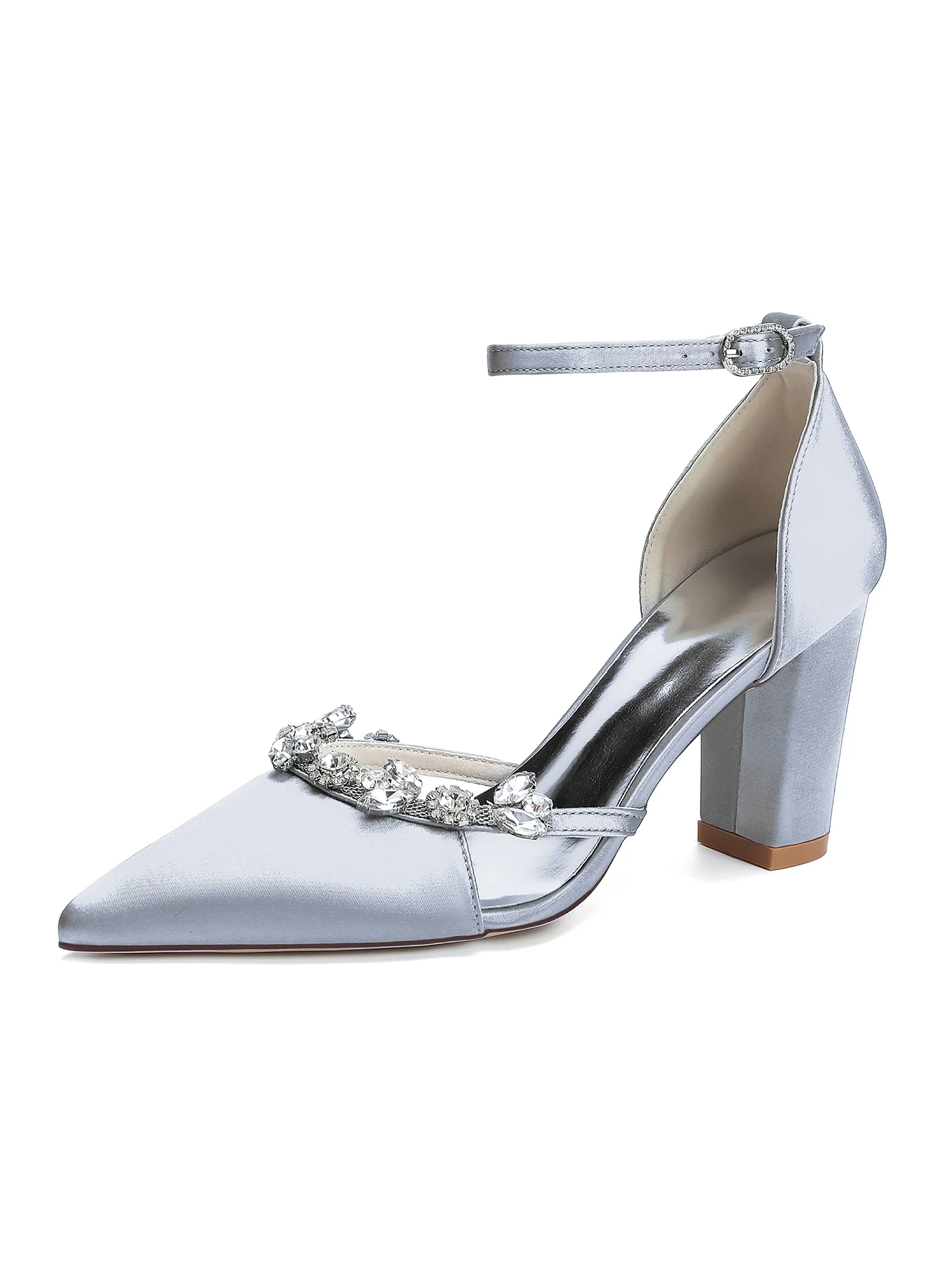 Elegant Rhinestone Pointed Toe Block Heel Pumps - Image 16