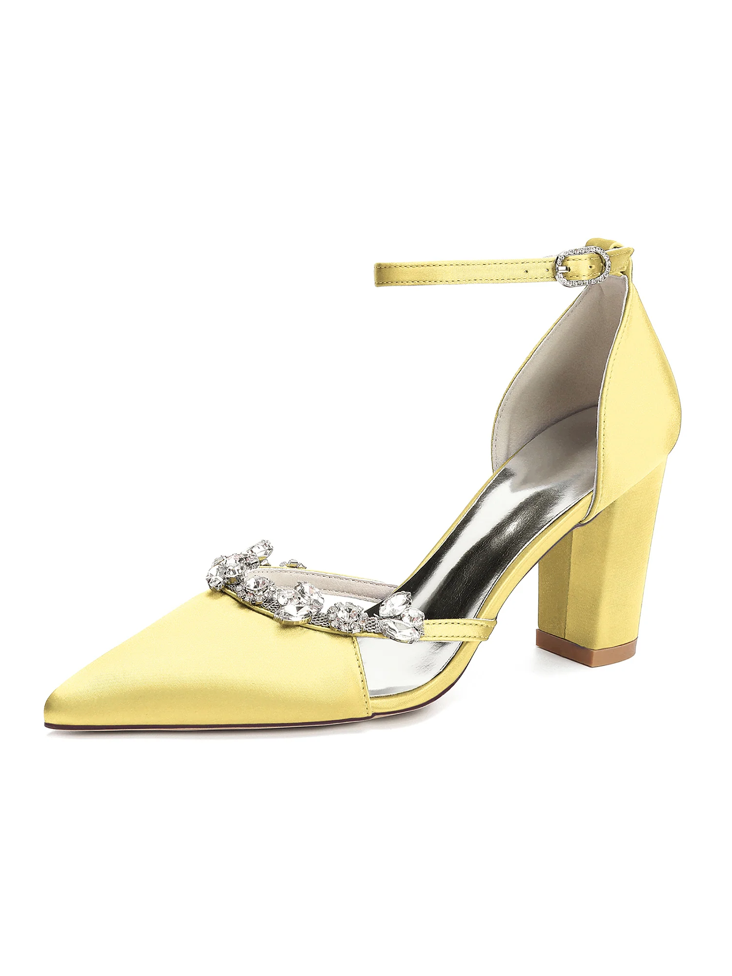Elegant Rhinestone Pointed Toe Block Heel Pumps - Image 4