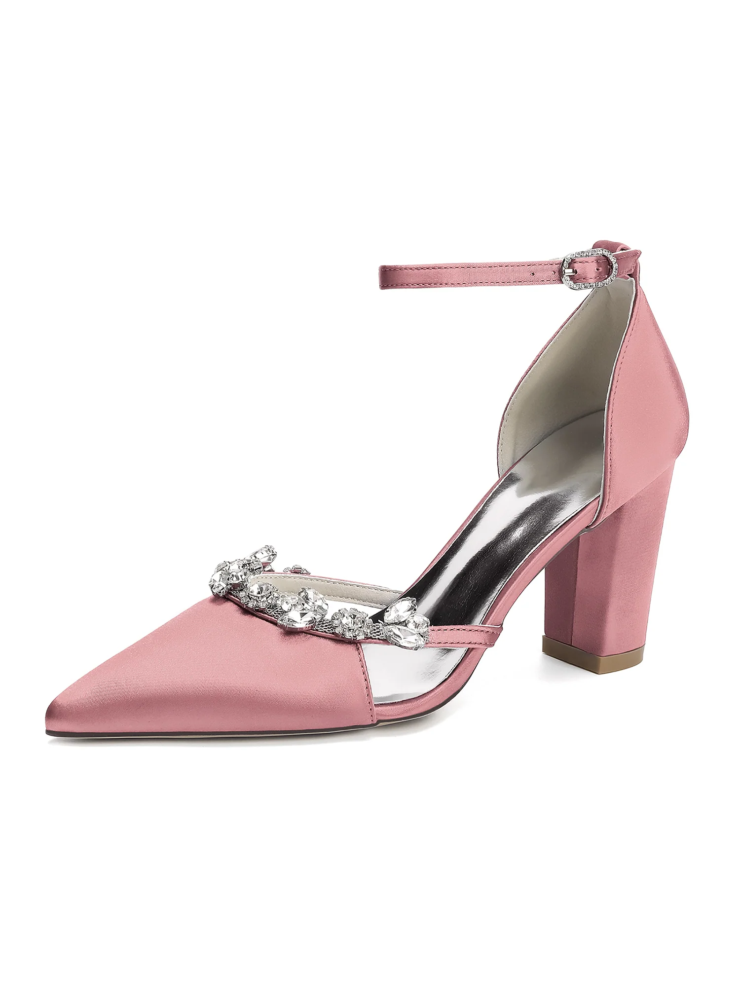 Elegant Rhinestone Pointed Toe Block Heel Pumps - Image 6