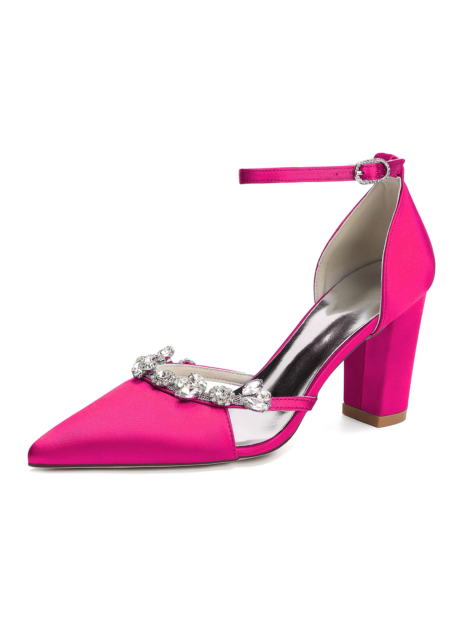 Elegant Rhinestone Pointed Toe Block Heel Pumps - Image 7