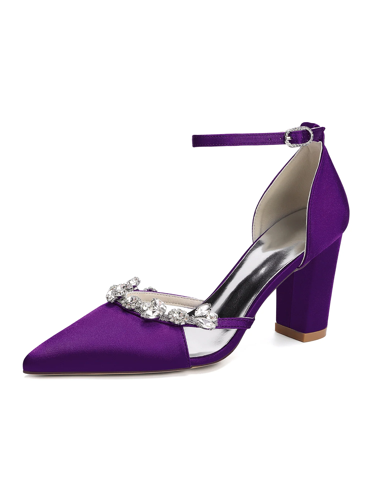 Elegant Rhinestone Pointed Toe Block Heel Pumps - Image 8