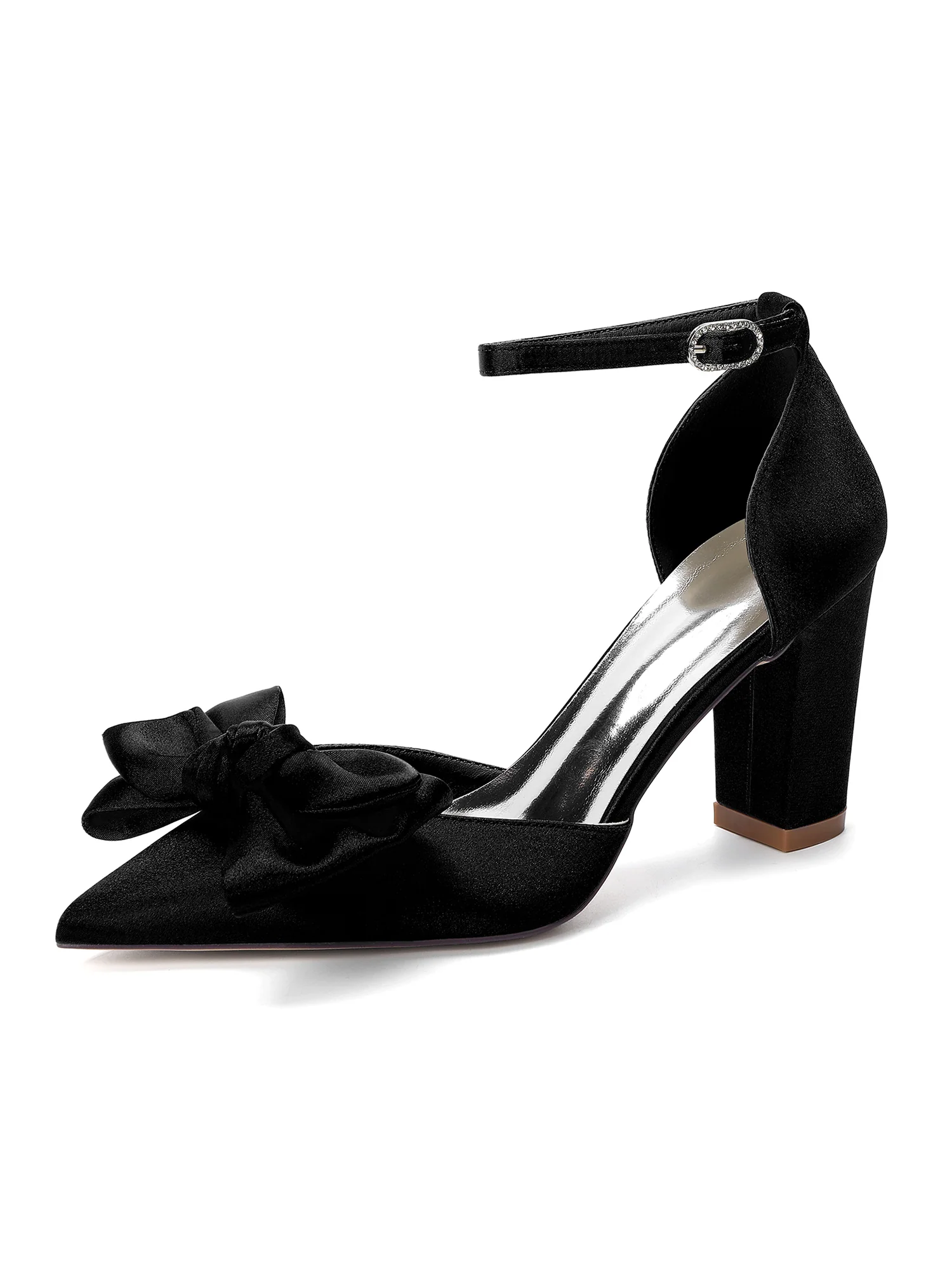 Elegant Knotted Bow Satin Block Heel Pumps