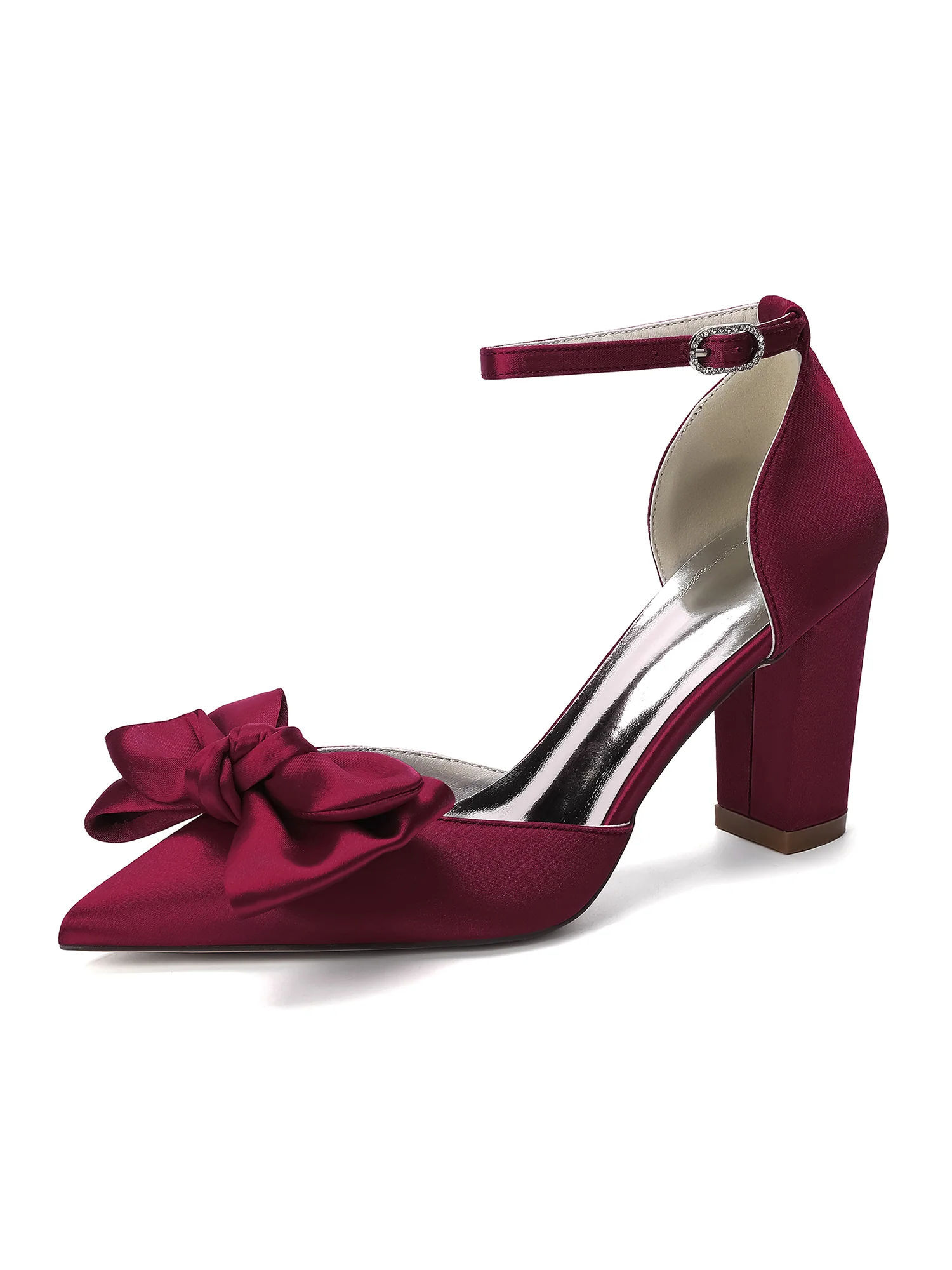 Elegant Knotted Bow Satin Block Heel Pumps - Image 2