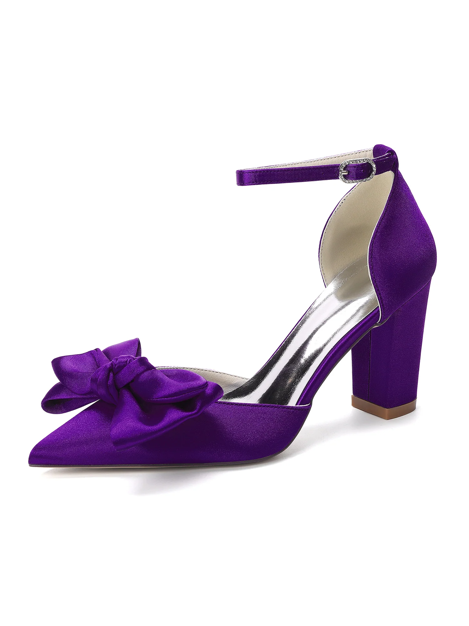 Elegant Knotted Bow Satin Block Heel Pumps - Image 8