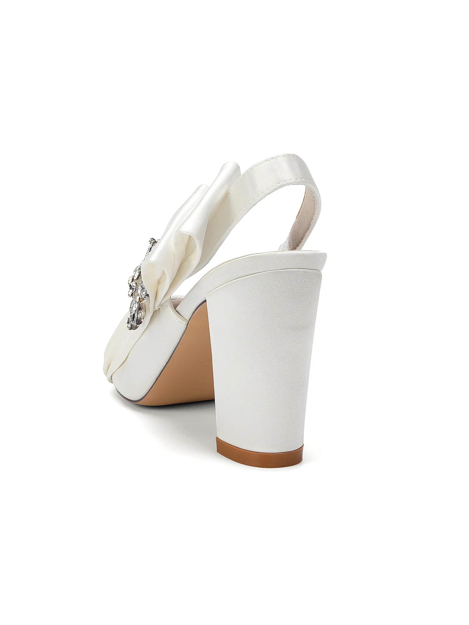 Rhinestone Flower Satin Block Heel Pumps - Image 11