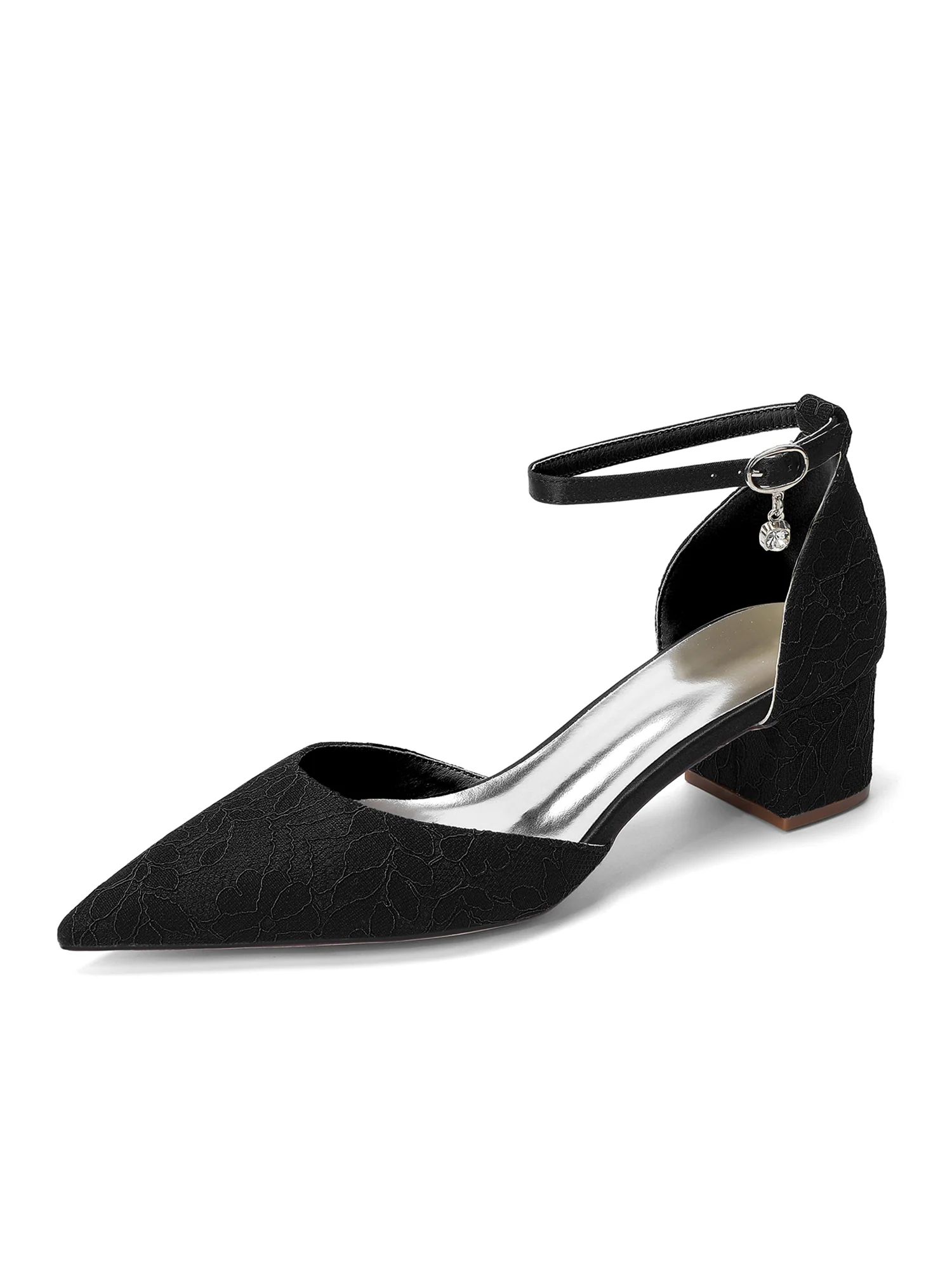 Floral Lace Pointed Toe Block Heels