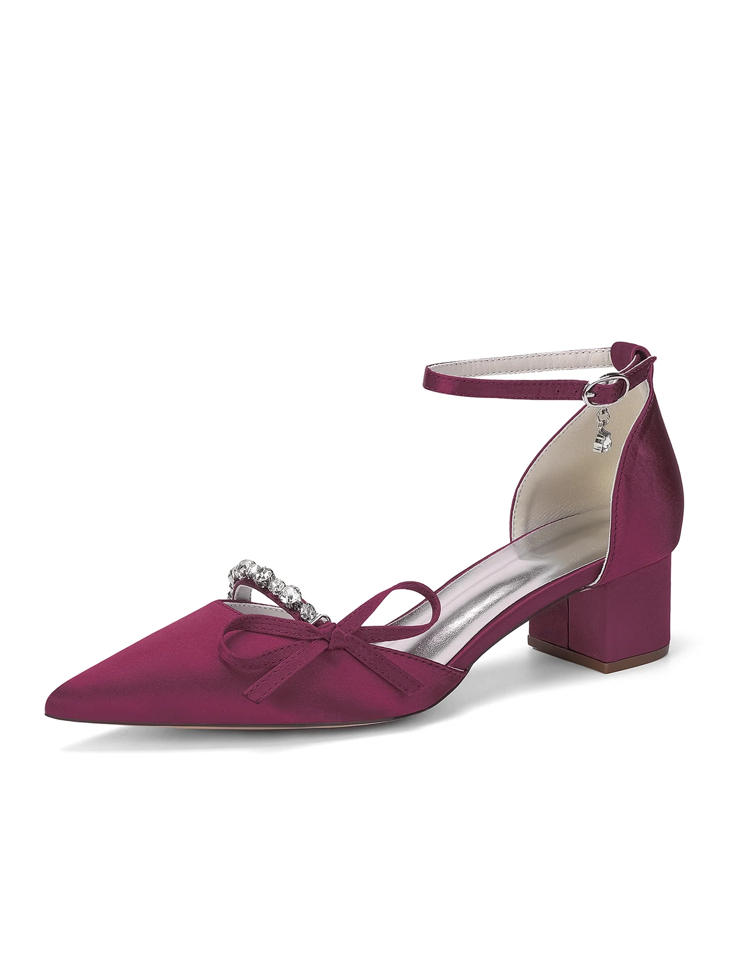 Satin Block Heels with Bowknot and Rhinestone Arch - Image 2