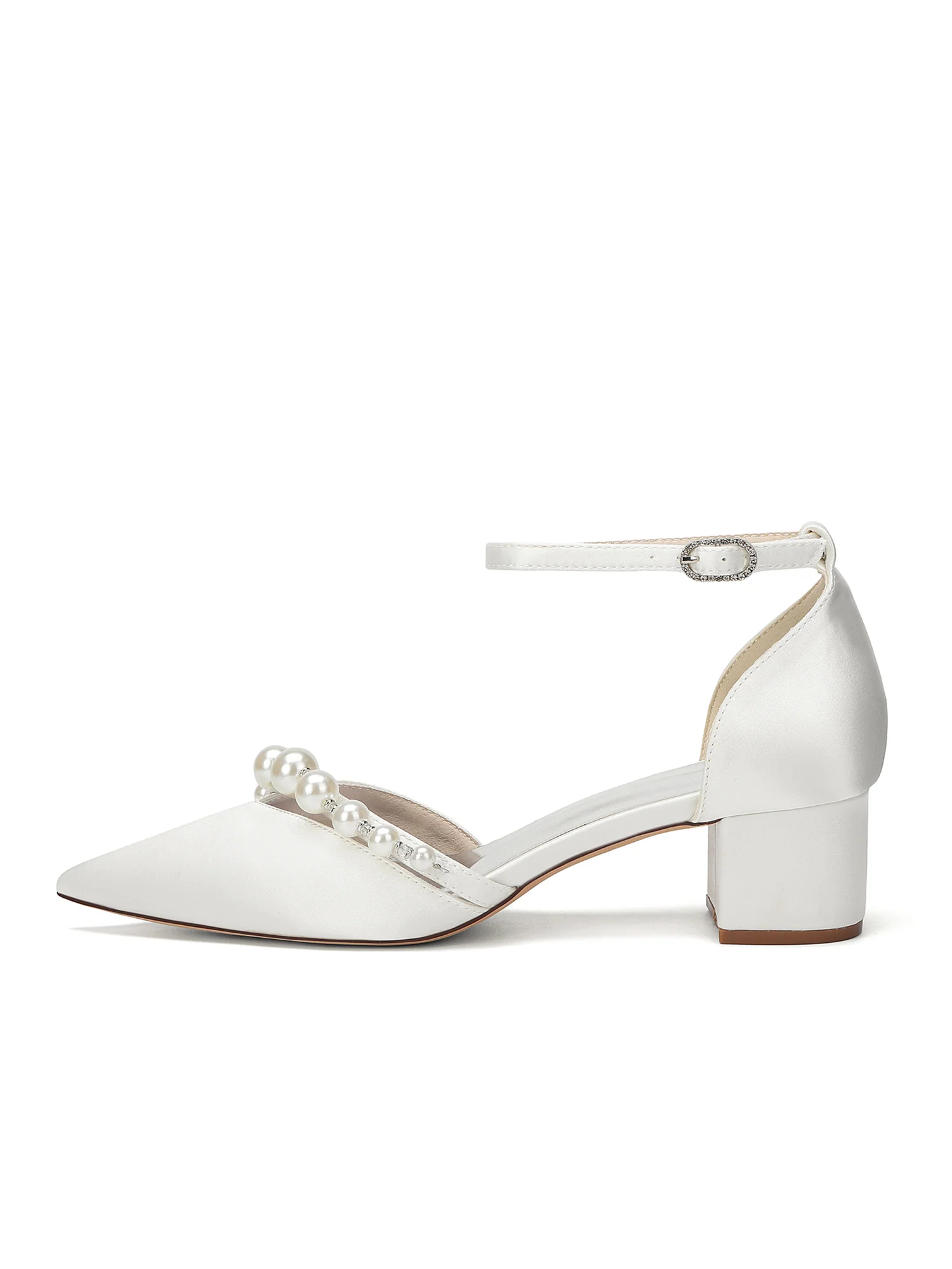Pointed Toe Satin Block Heels with Pearl Bead Strap - Image 10