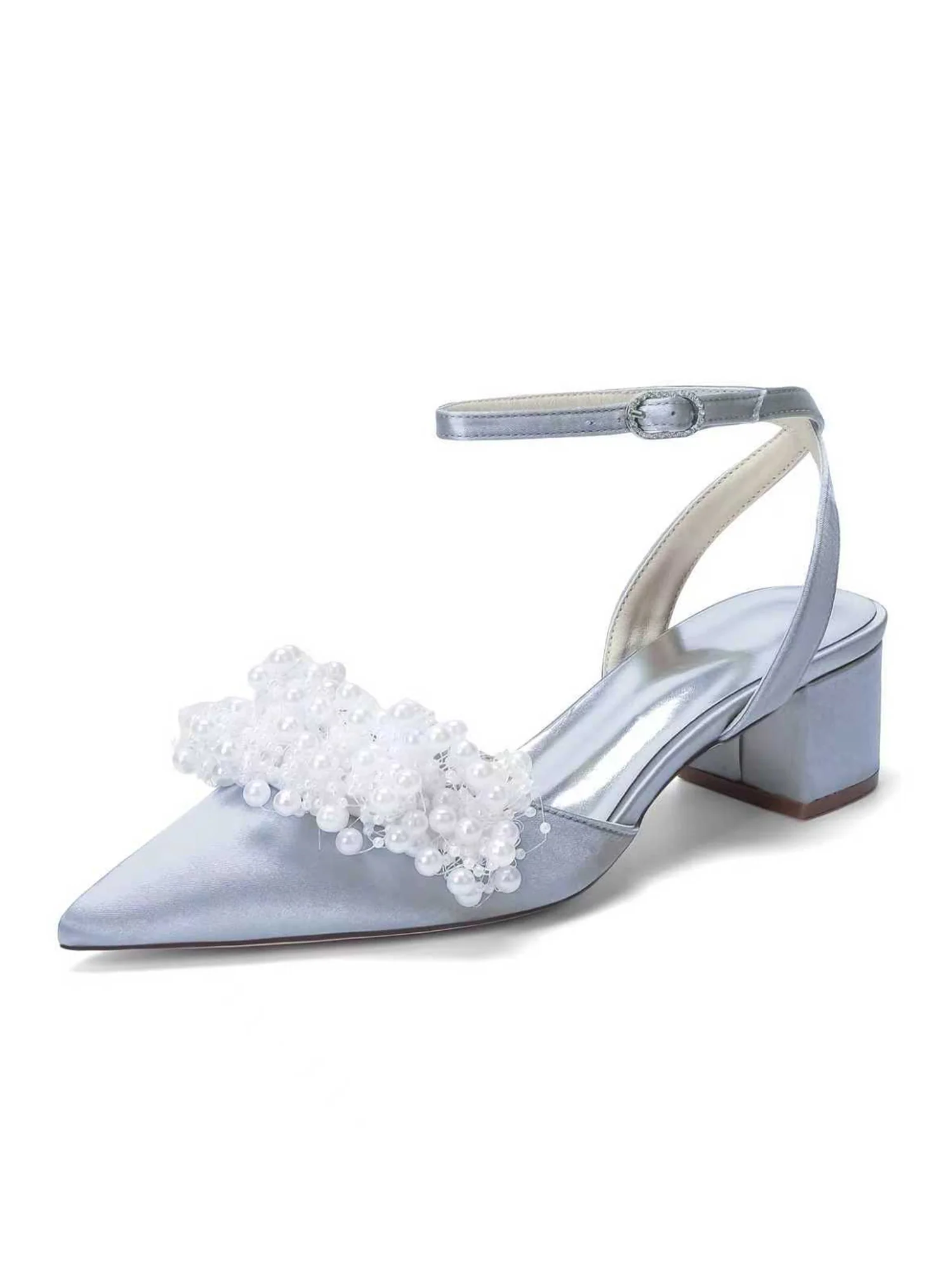 Satin Block Heels with Voluminous Pearl Cluster - Image 11