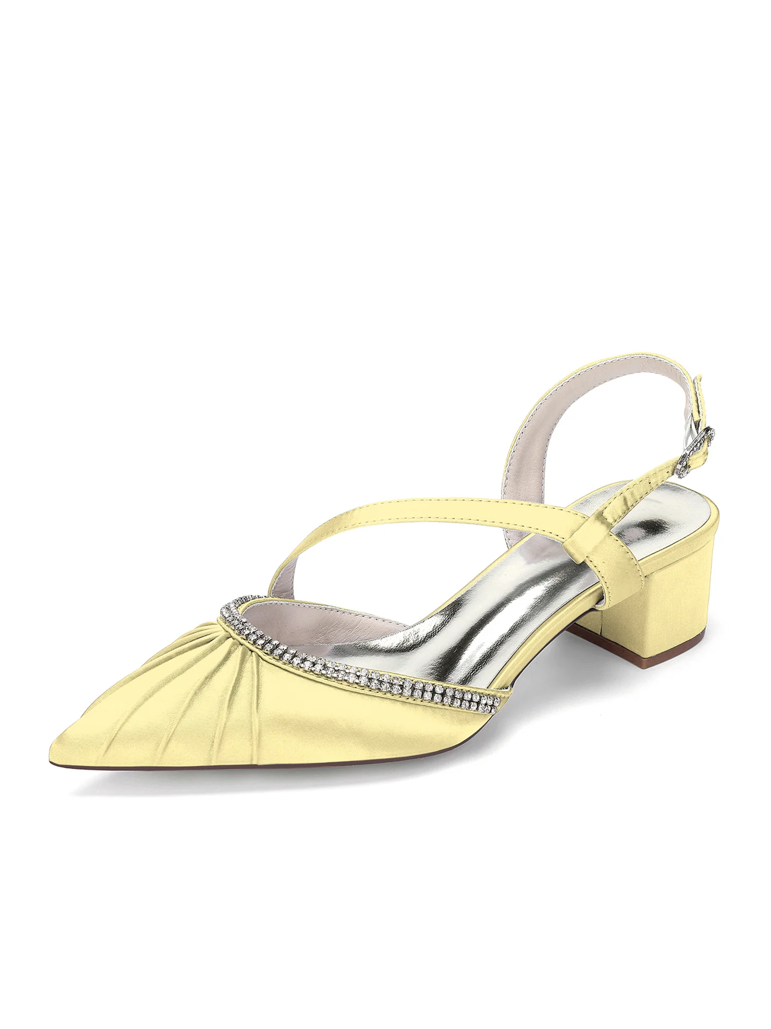 Satin Block Heels with Rhinestone Trim and Slingback - Image 4