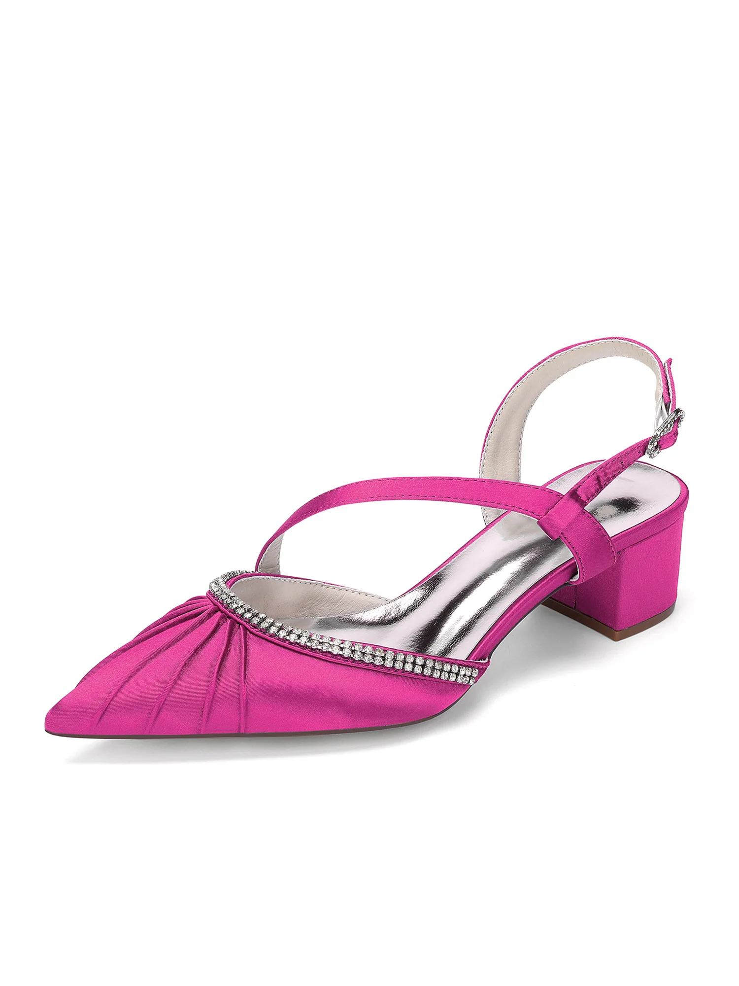 Satin Block Heels with Rhinestone Trim and Slingback - Image 7