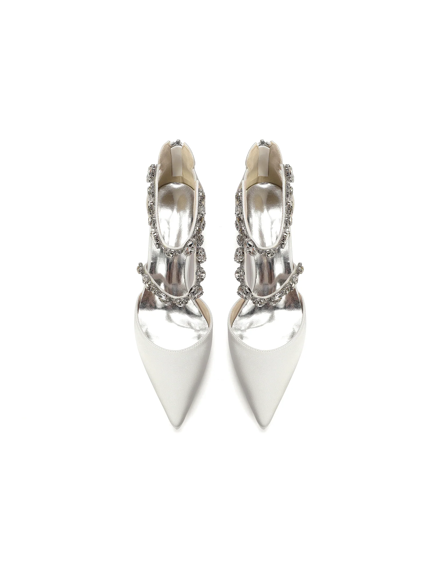 Pointed Toe Block Heels with Double Crystal Straps - Image 12