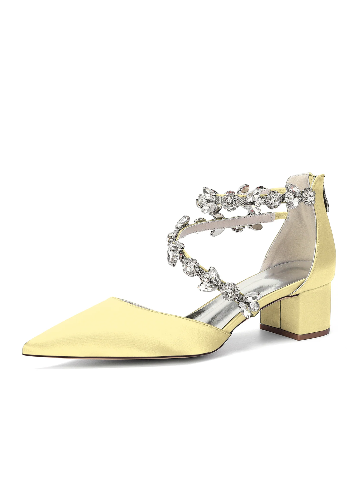 Pointed Toe Block Heels with Double Crystal Straps - Image 4