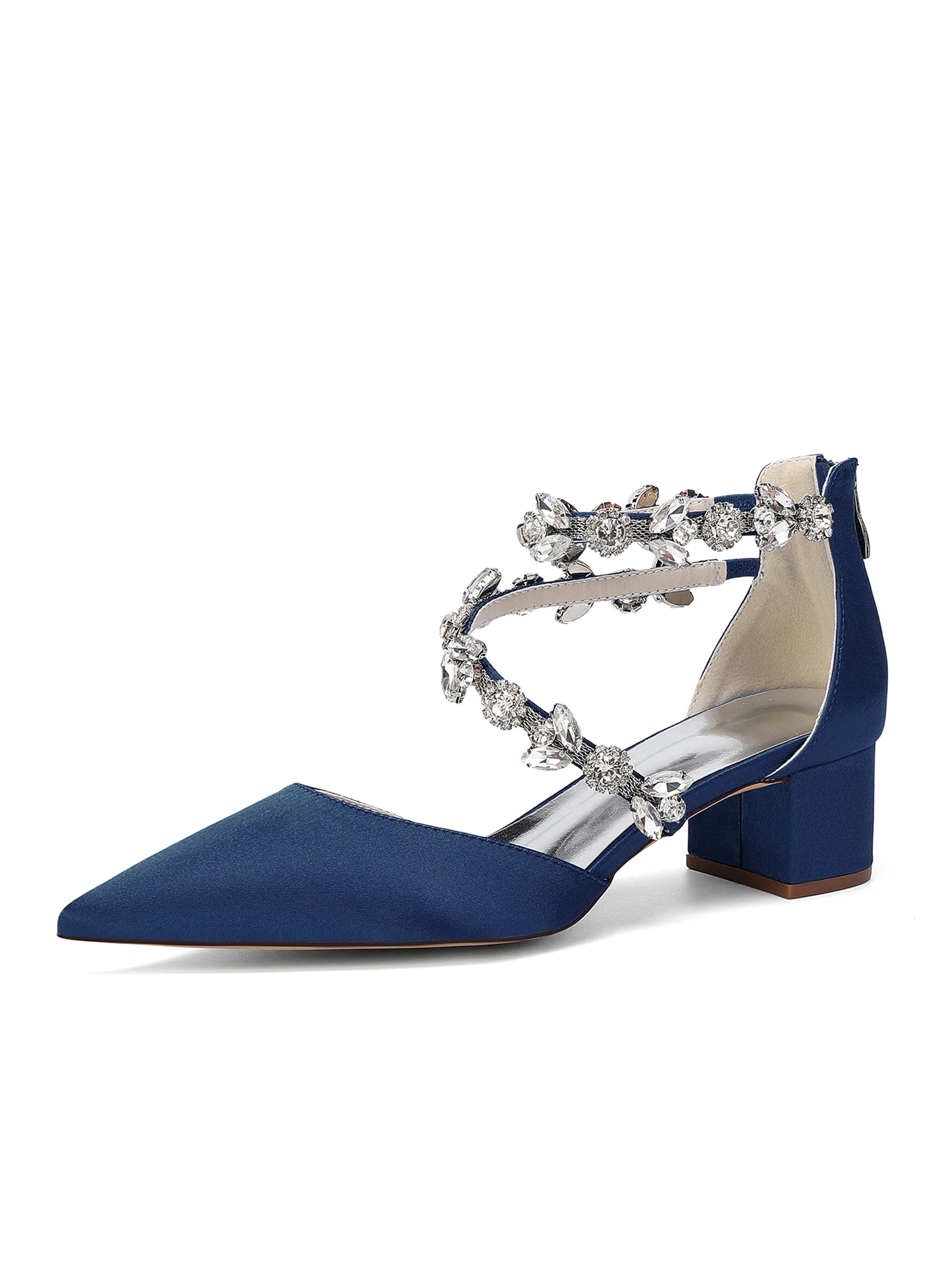 Pointed Toe Block Heels with Double Crystal Straps - Image 5