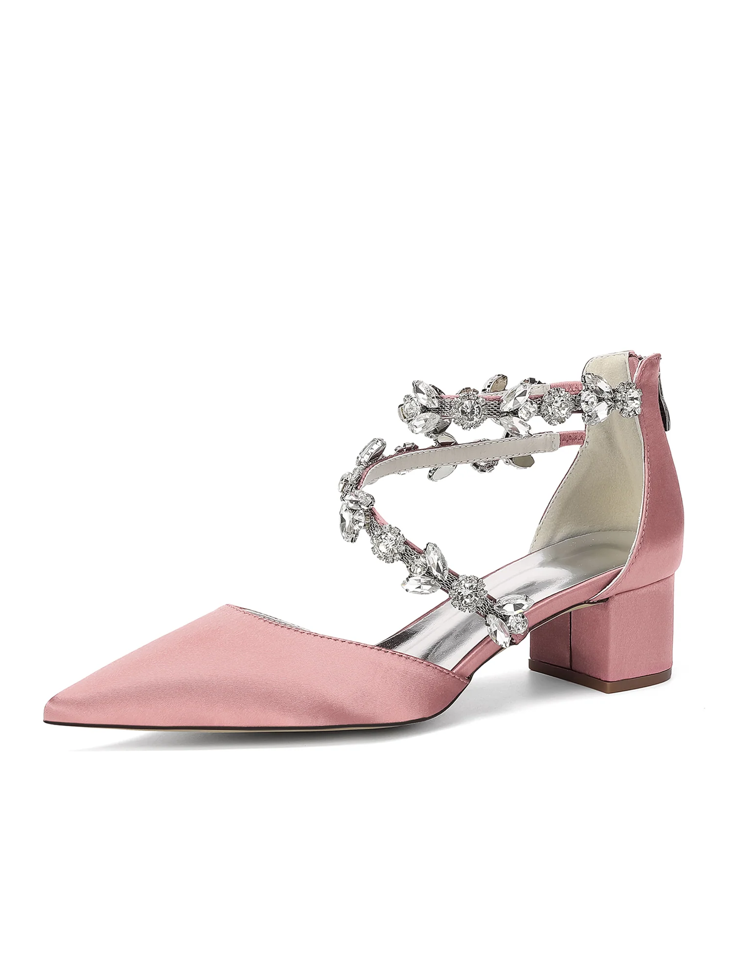Pointed Toe Block Heels with Double Crystal Straps - Image 6