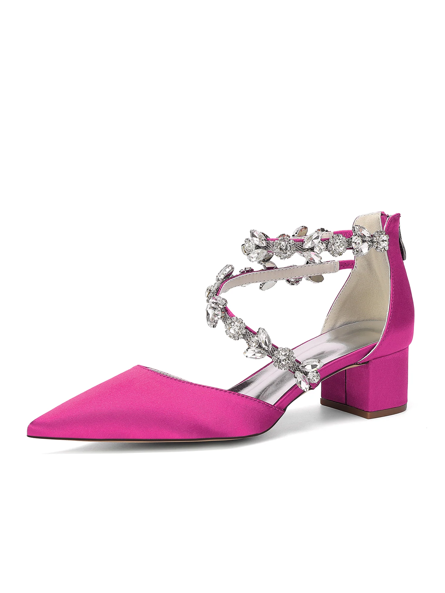 Pointed Toe Block Heels with Double Crystal Straps - Image 7
