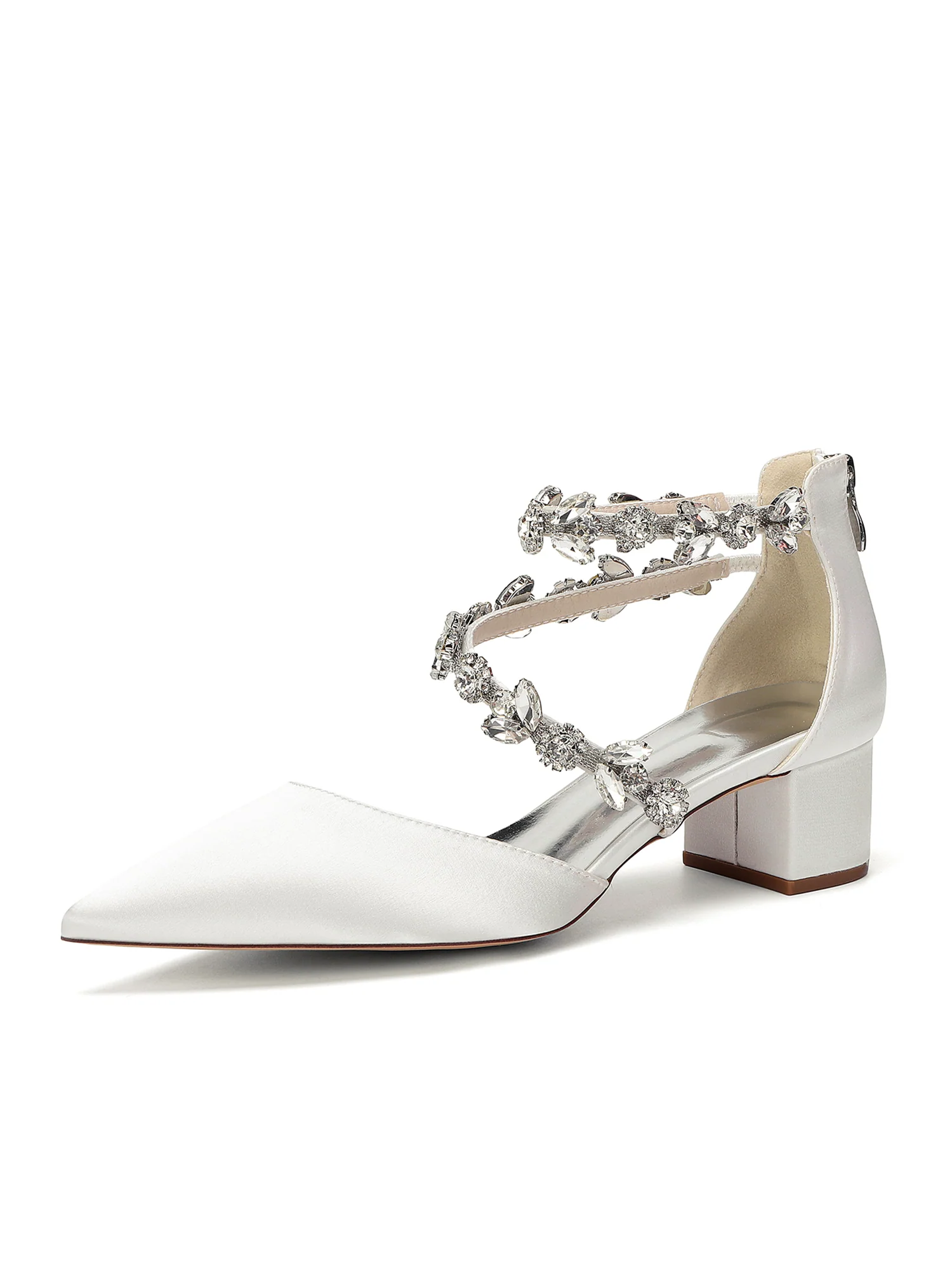 Pointed Toe Block Heels with Double Crystal Straps - Image 9