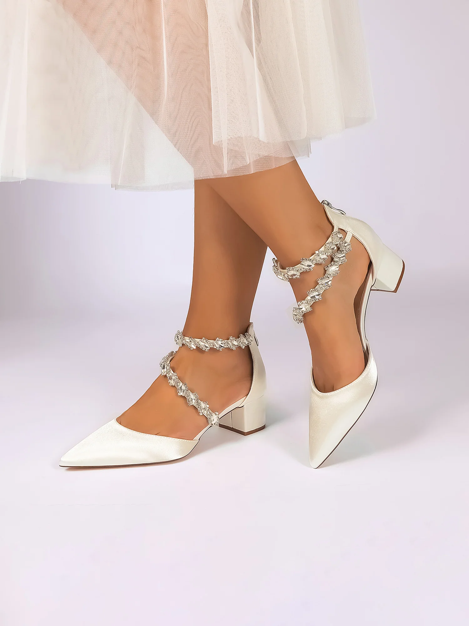 Satin Block Heels with Knotted Rhinestone Trim - Image 14