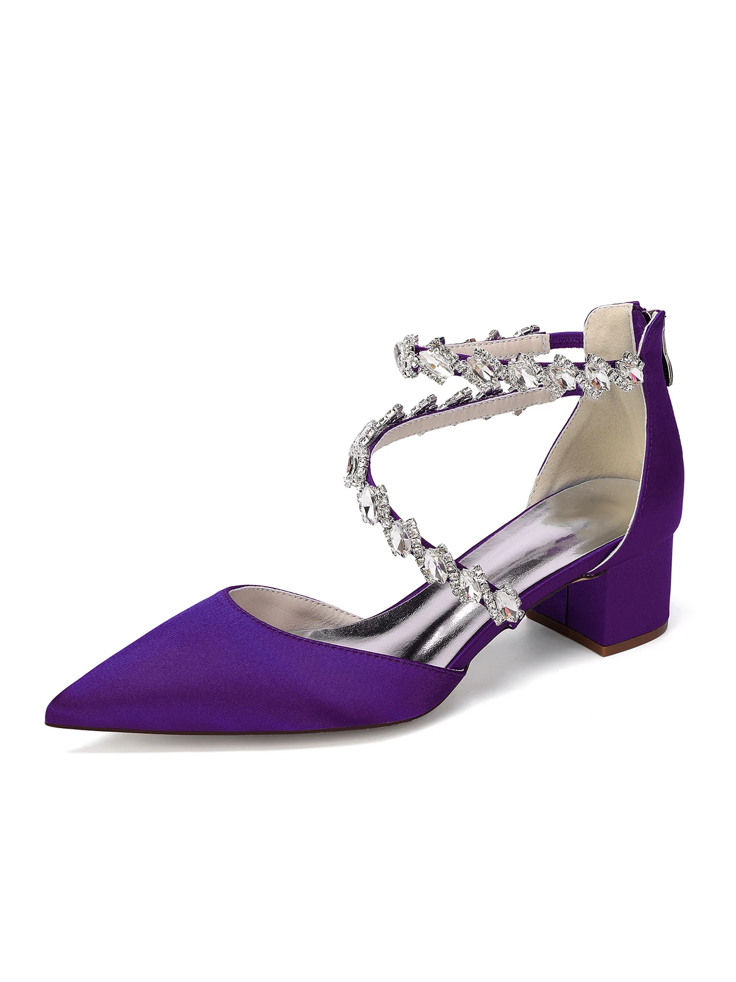 Satin Block Heels with Knotted Rhinestone Trim - Image 8